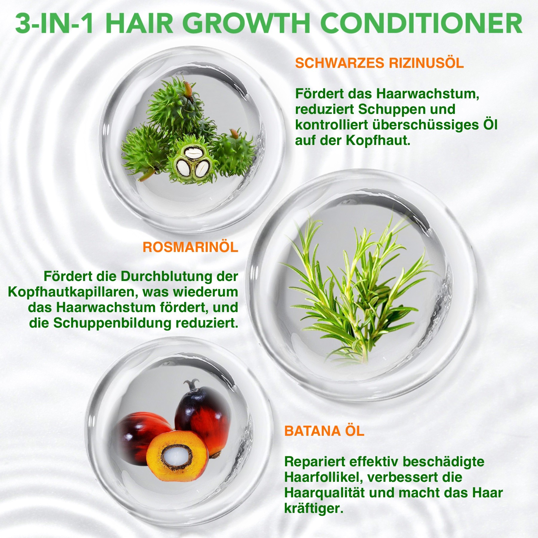 3-in-1 Conditioner mit Rosmarinöl, Rizinusöl und Batana Öl für Haarpflege 