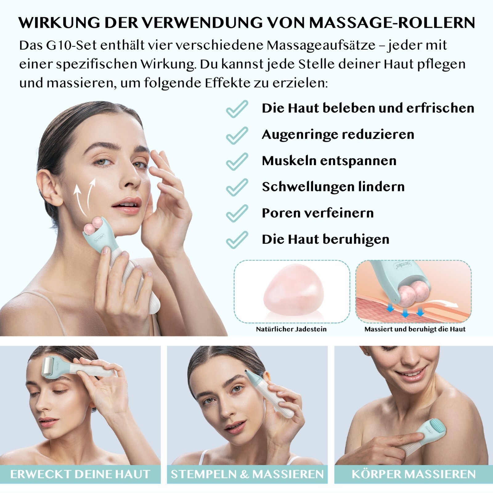 Derma Bio Roller Dermaroller Microneedling Gesichtspflege Hautpflege 10 in 1 Set