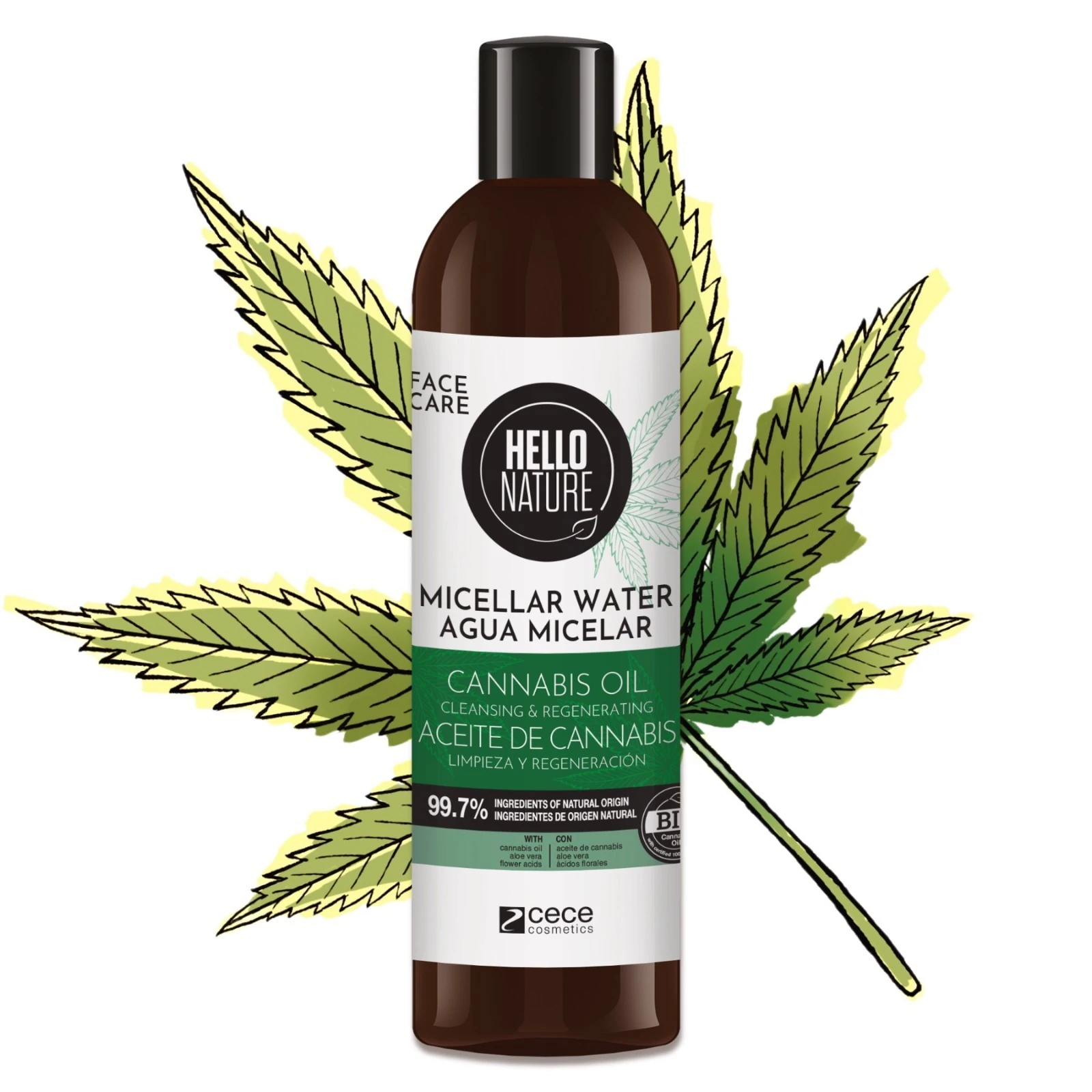 Mizellenwasser mit Hanföl Gesicht Cleanser sanfte Gesichtsreinigung Regeneration BIO Natur 300ml