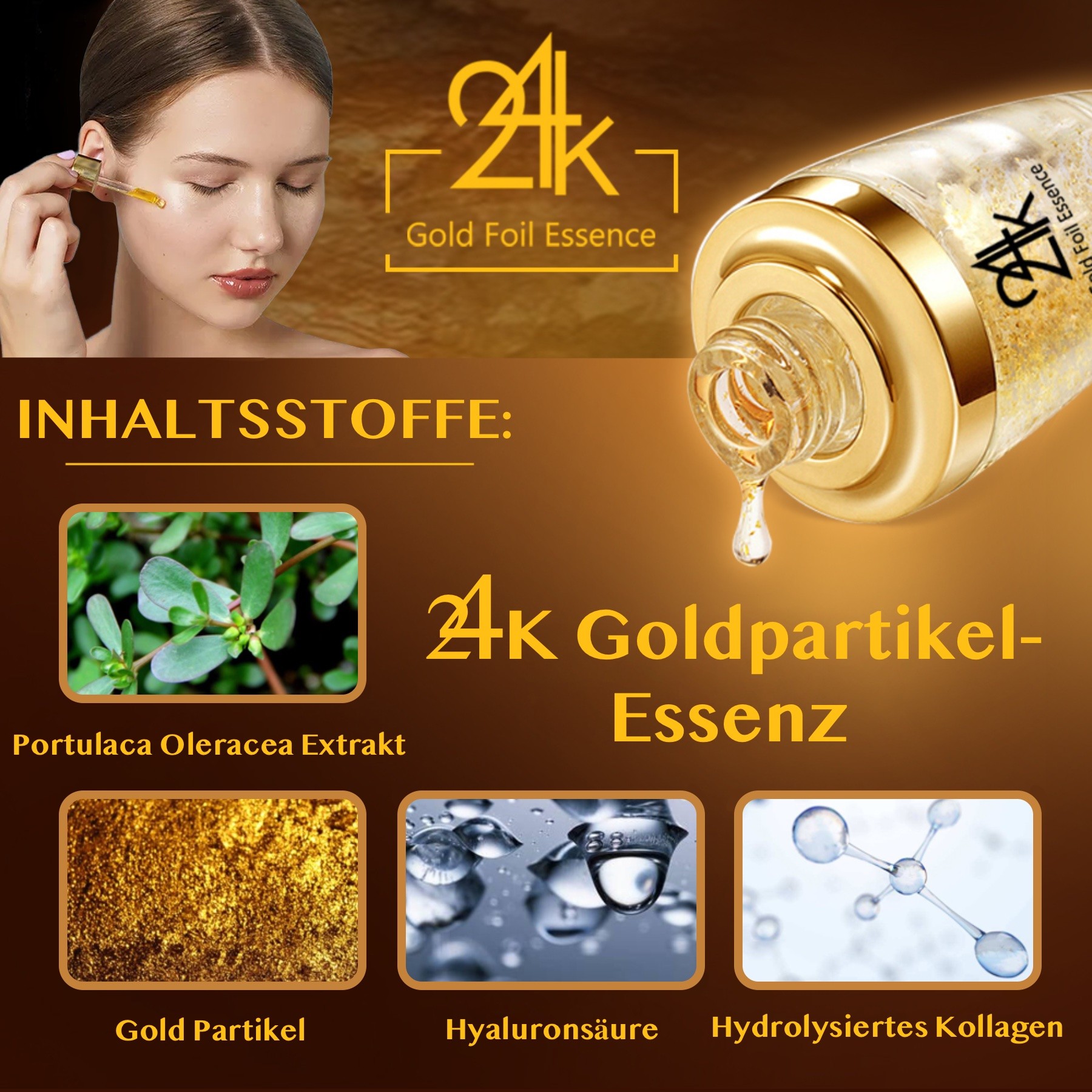 Crystal Collagen Gold Set Gesichtsmaske Augenpads Essenz Serum Lippen Maske 24K