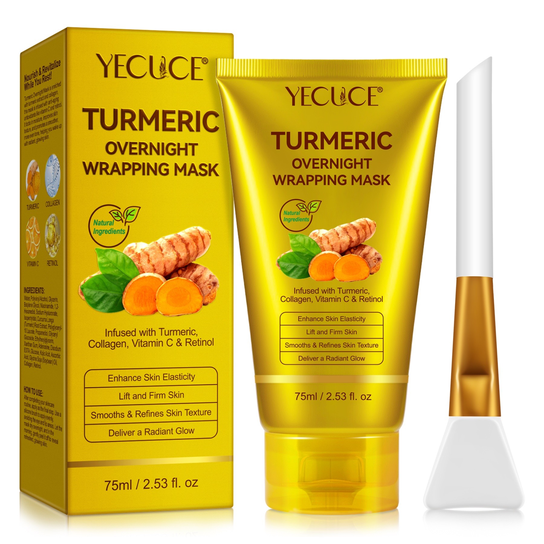 Kollagen Maske Nachtmaske Gesicht Wrapping Mask mit Retinol, Vitamin C, Kurkuma