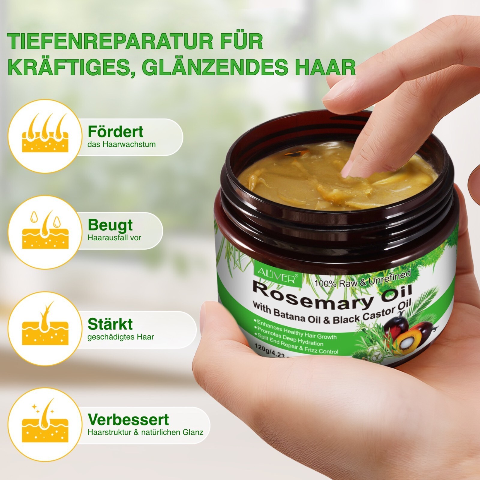 Rosmarinöl mit Batanaöl und schwarzem Rizinusöl 