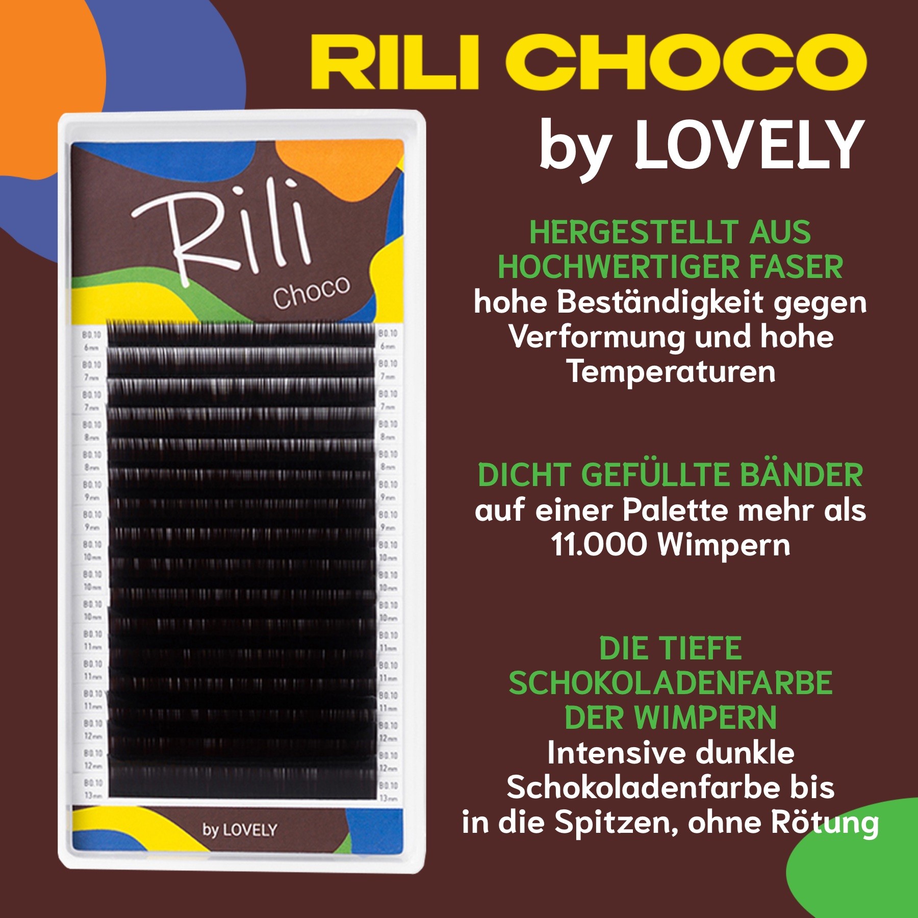 Wimpernverlängerung dunkel braune Einzelwimpern  Rili Choco