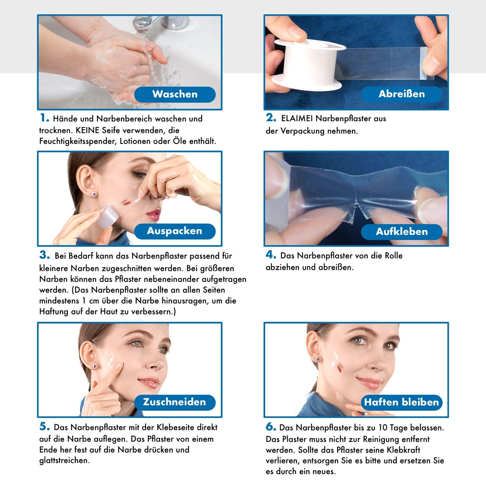 Narbenpflaster Silikonpflaster Transparent Narben Reduktion für Gesicht Körper