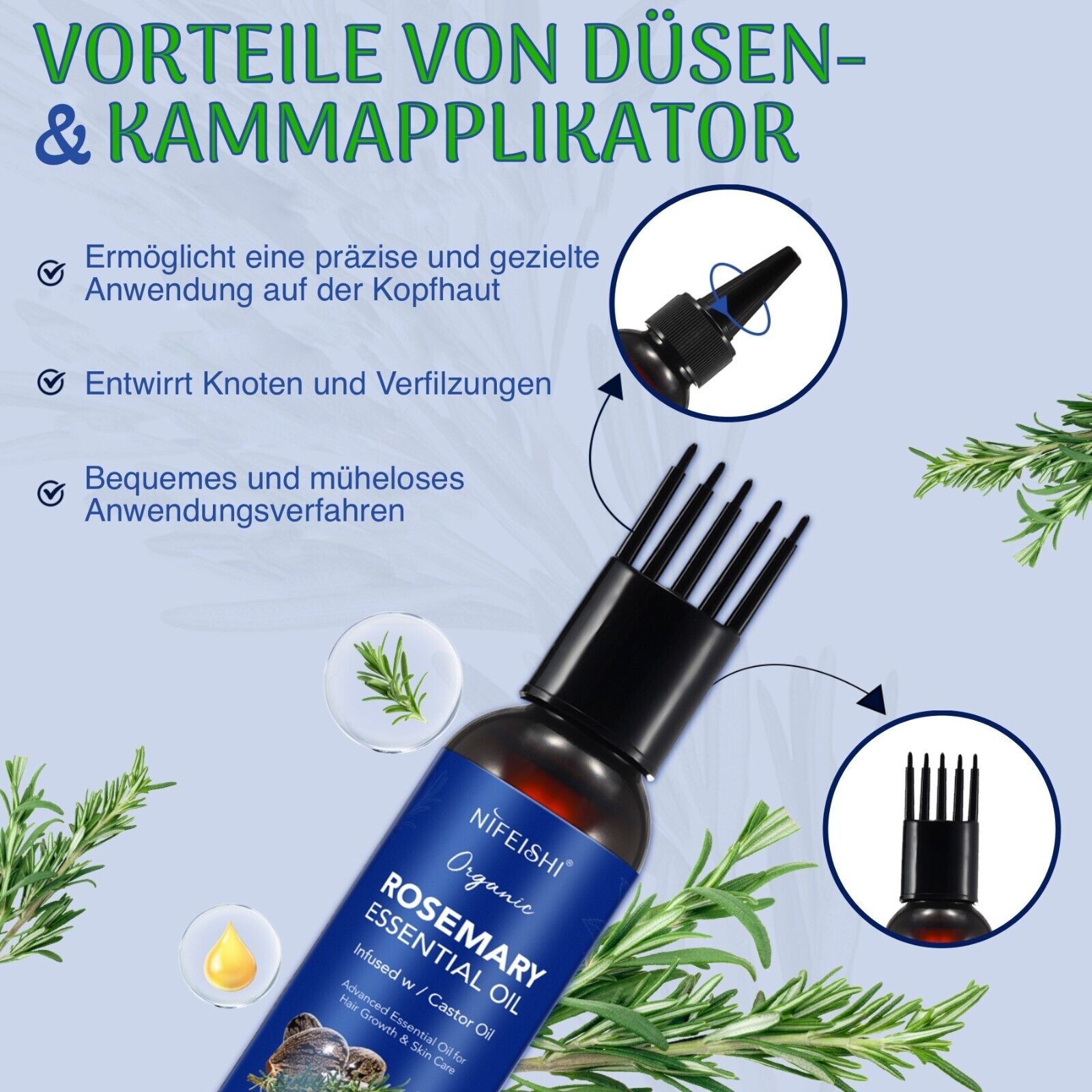 Rosmarinöl mit Rizinusöl Ätherisches Öl für Haarwachstum Kopfhaut Haarpflege Hautpflege 120ml