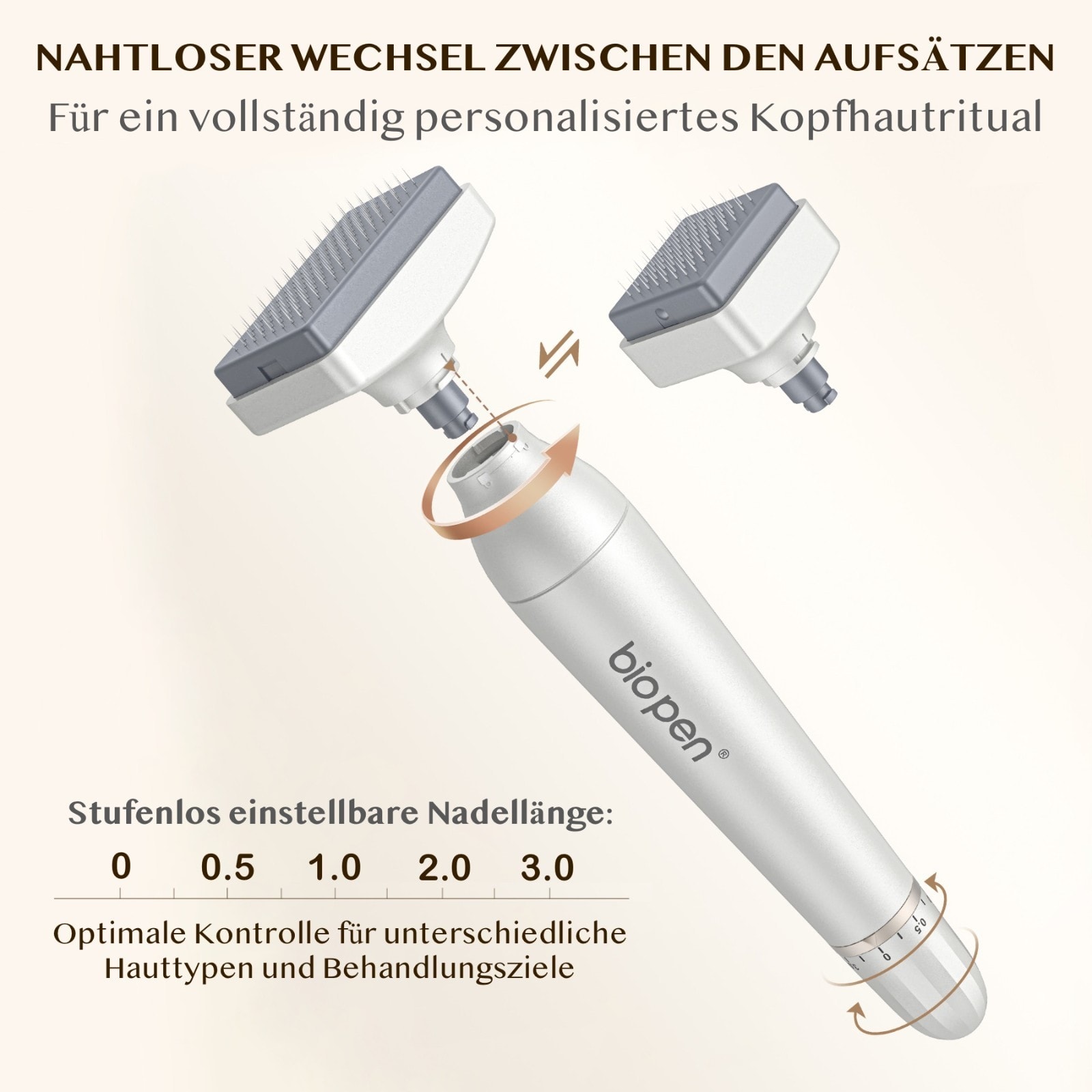 Derma Stamp Mesoroller Microneedling Dermapenn  BIOPEN BIO4 2 Aufsätze Edelstall Nadeln 0-3mm
