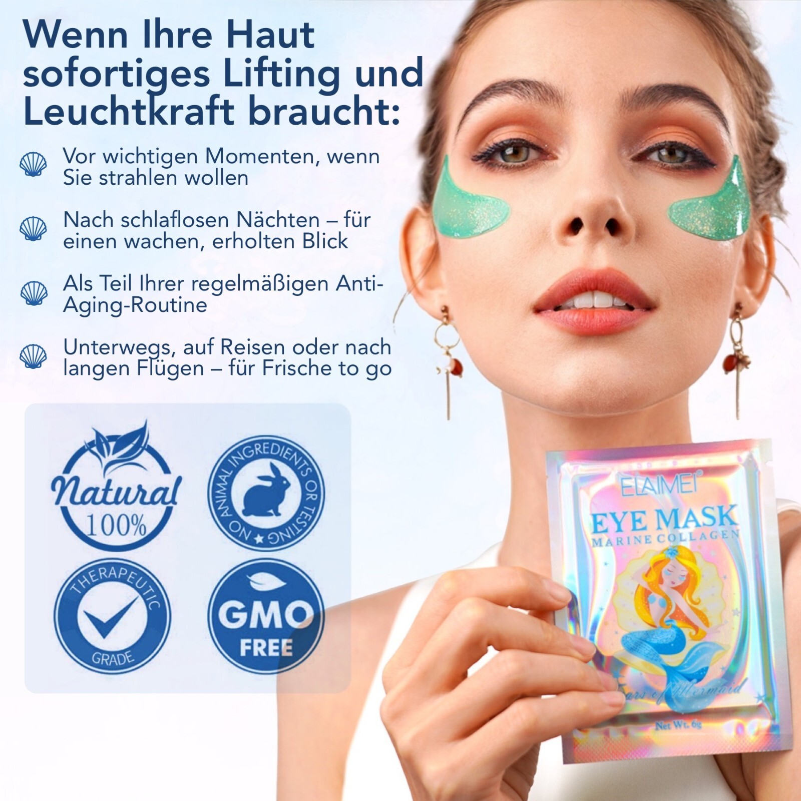 Anti-Aging Augenmaske Augenpads mit Kollagen Hyaluronsäure Algenextrakt 18 Paar