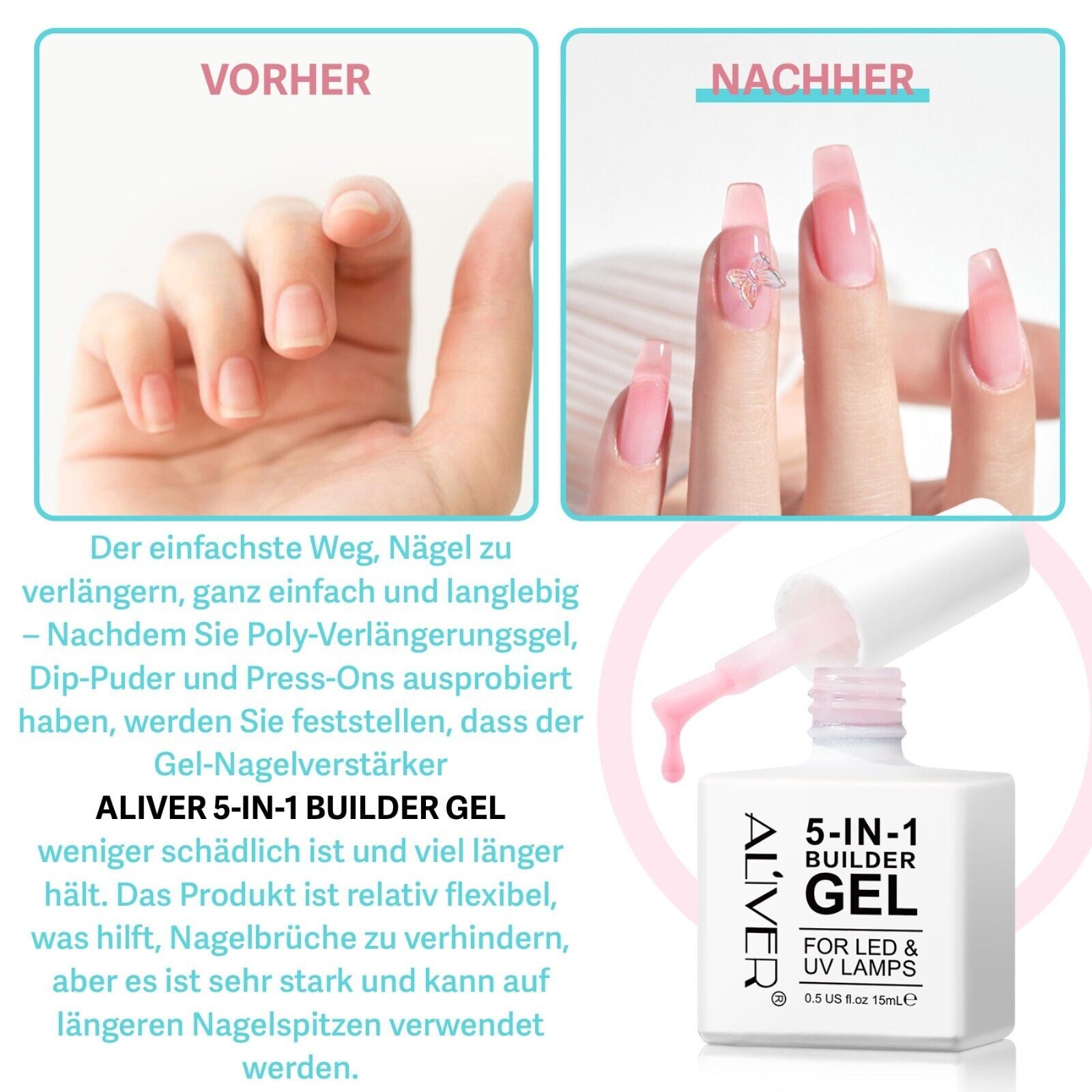 Aufbaugel Nagelaufbau in 3 Farben 5-IN-1 Builder GEL Nail UV LED 