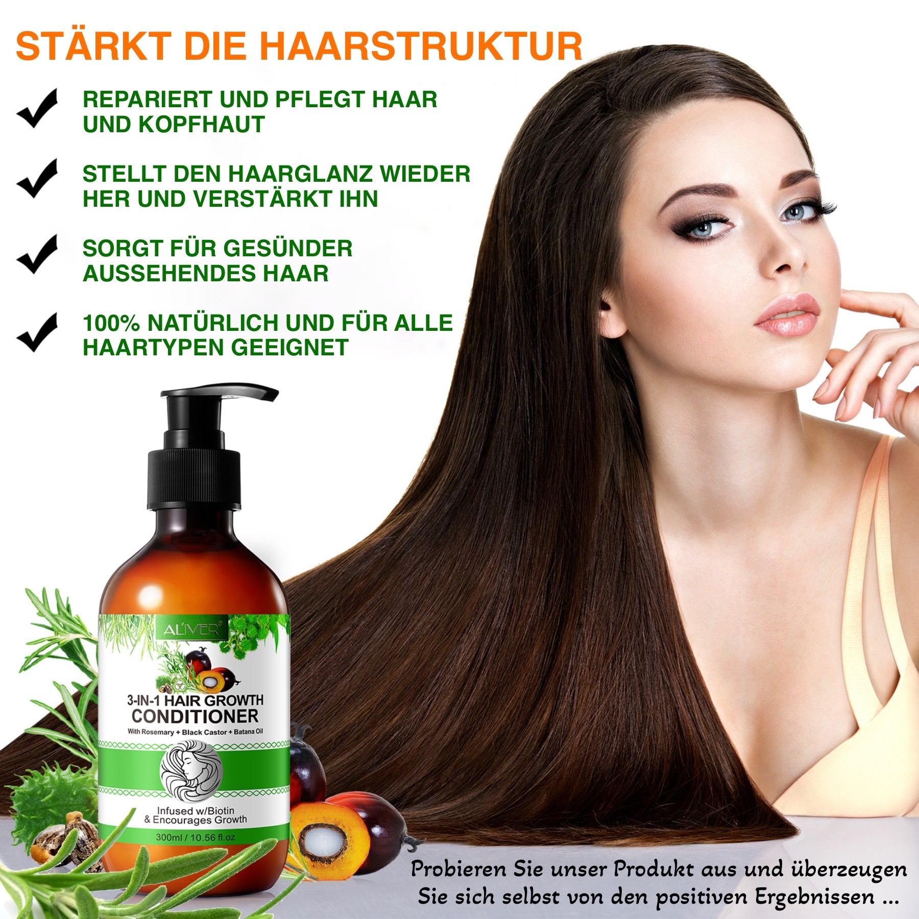 3-in-1 Conditioner mit Rosmarinöl, Rizinusöl und Batana Öl für Haarpflege 