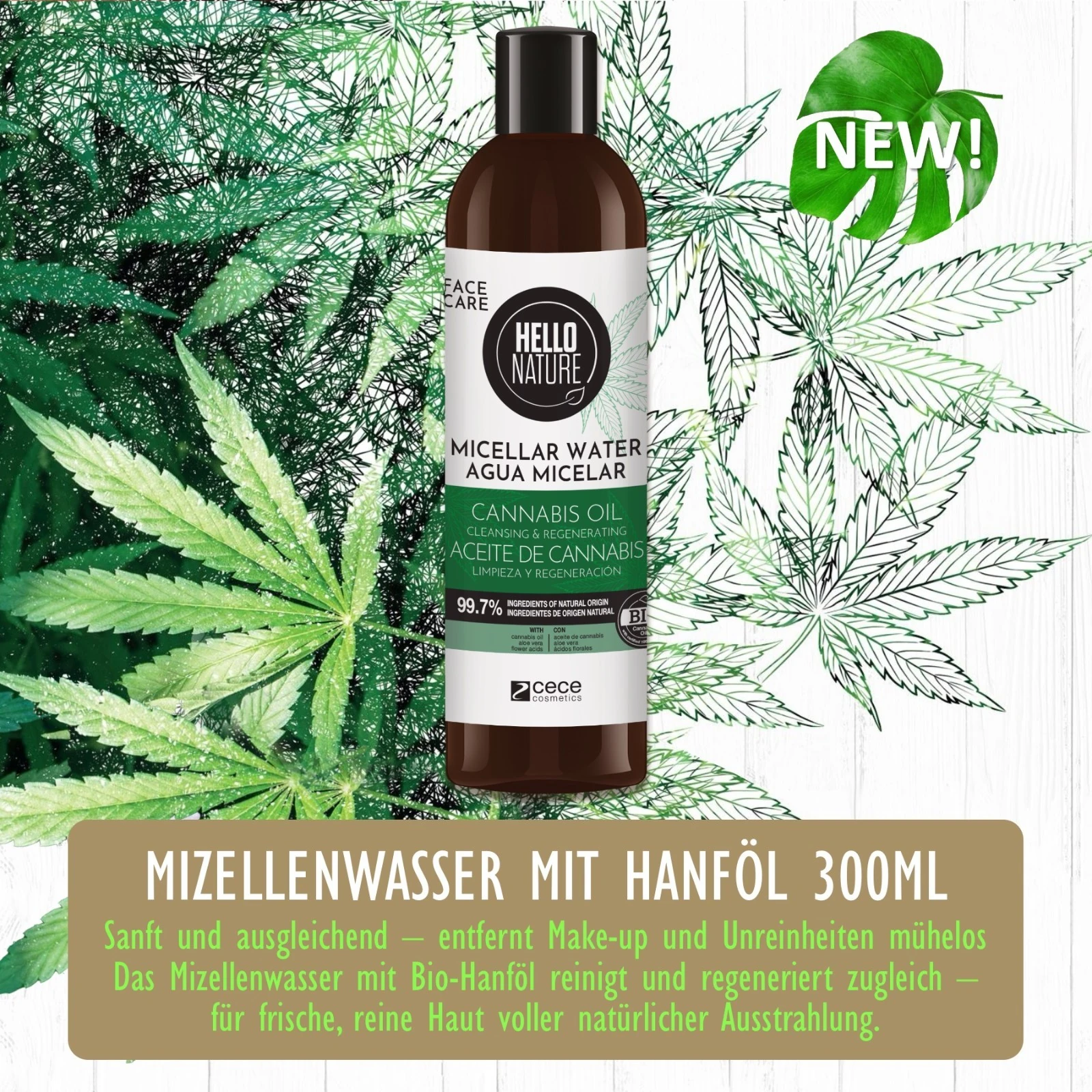 BIO Mizellenwasser mit Hanföl für sanfte Gesichtsreinigung 