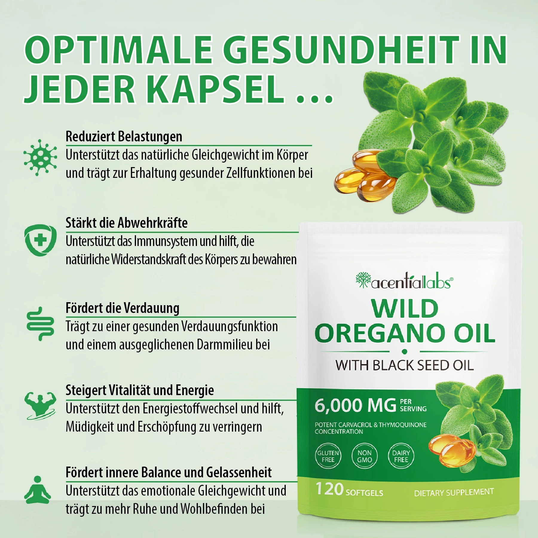Oregano Öl mit Schwarzkümmelöl 6000 mg 