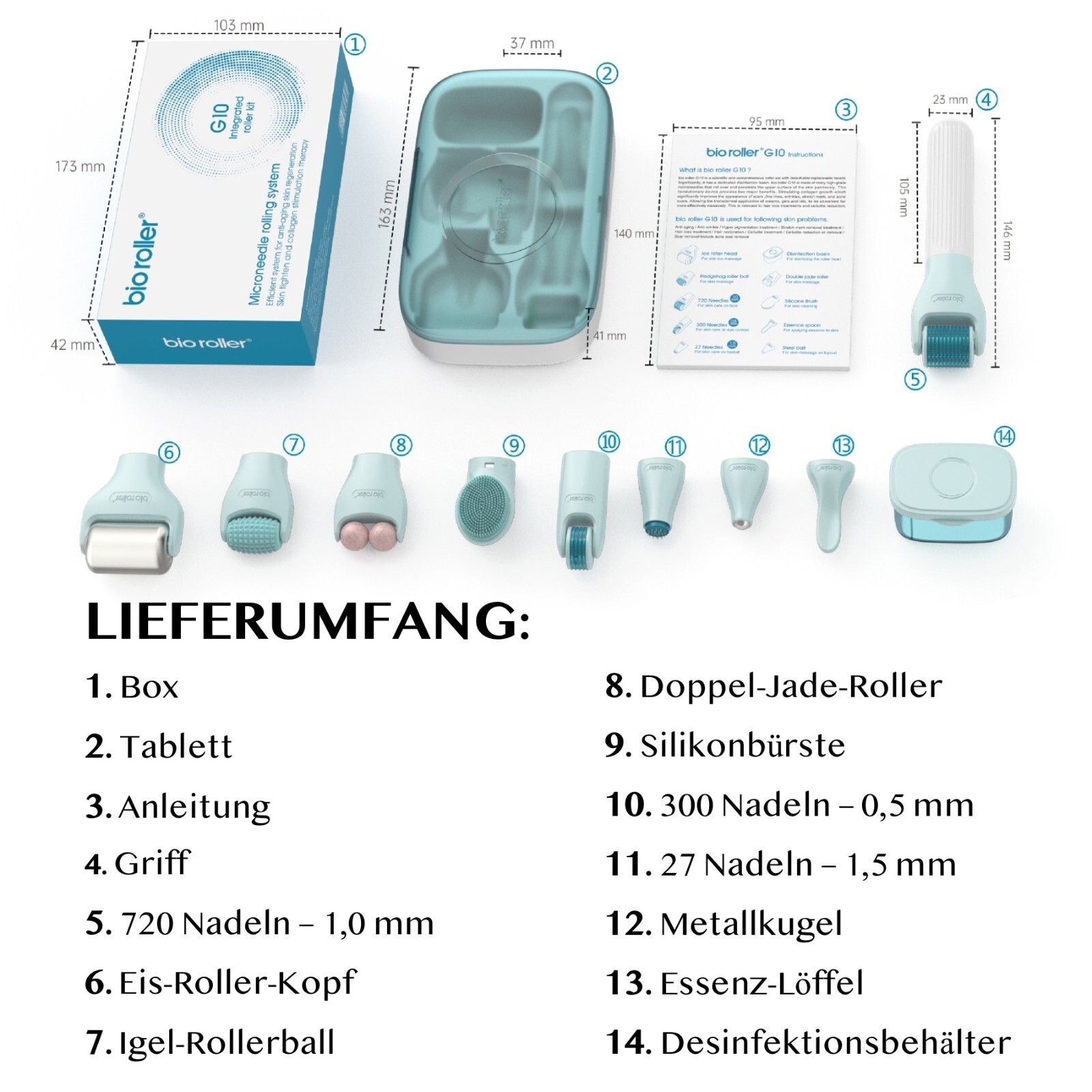 Derma Bio Roller Dermaroller Microneedling Gesichtspflege Hautpflege 10 in 1 Set