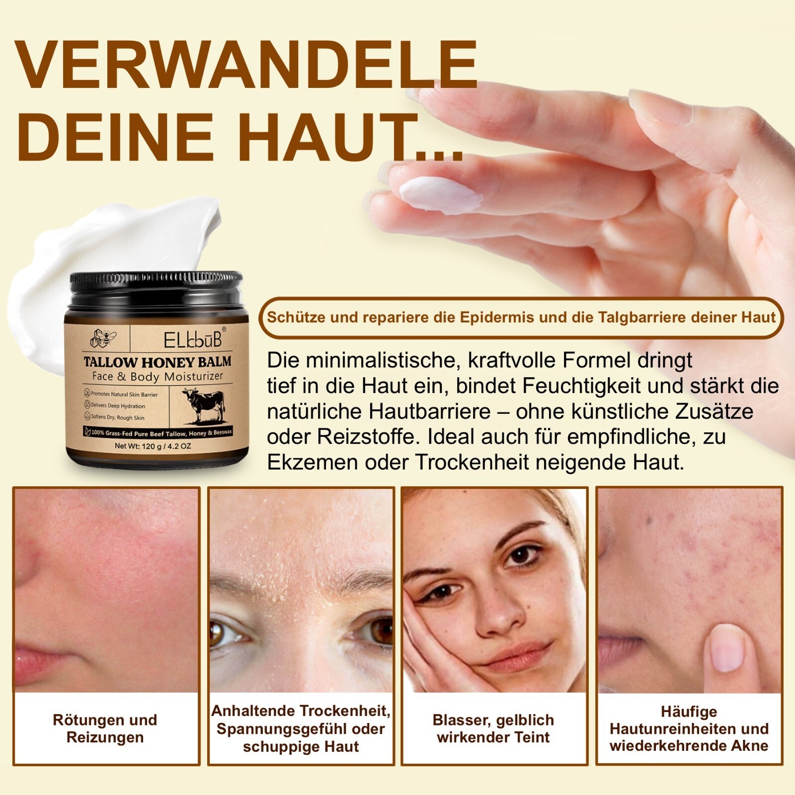 Hautpflegecreme Rindertalg Honig Beef Tallow 