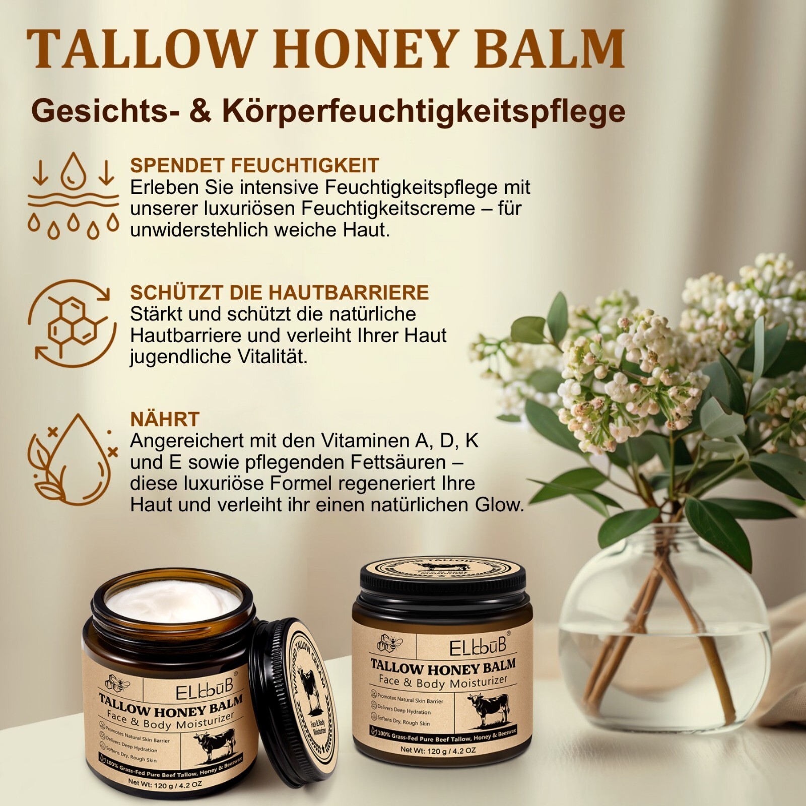 Hautpflegecreme Rindertalg Honig Beef Tallow 