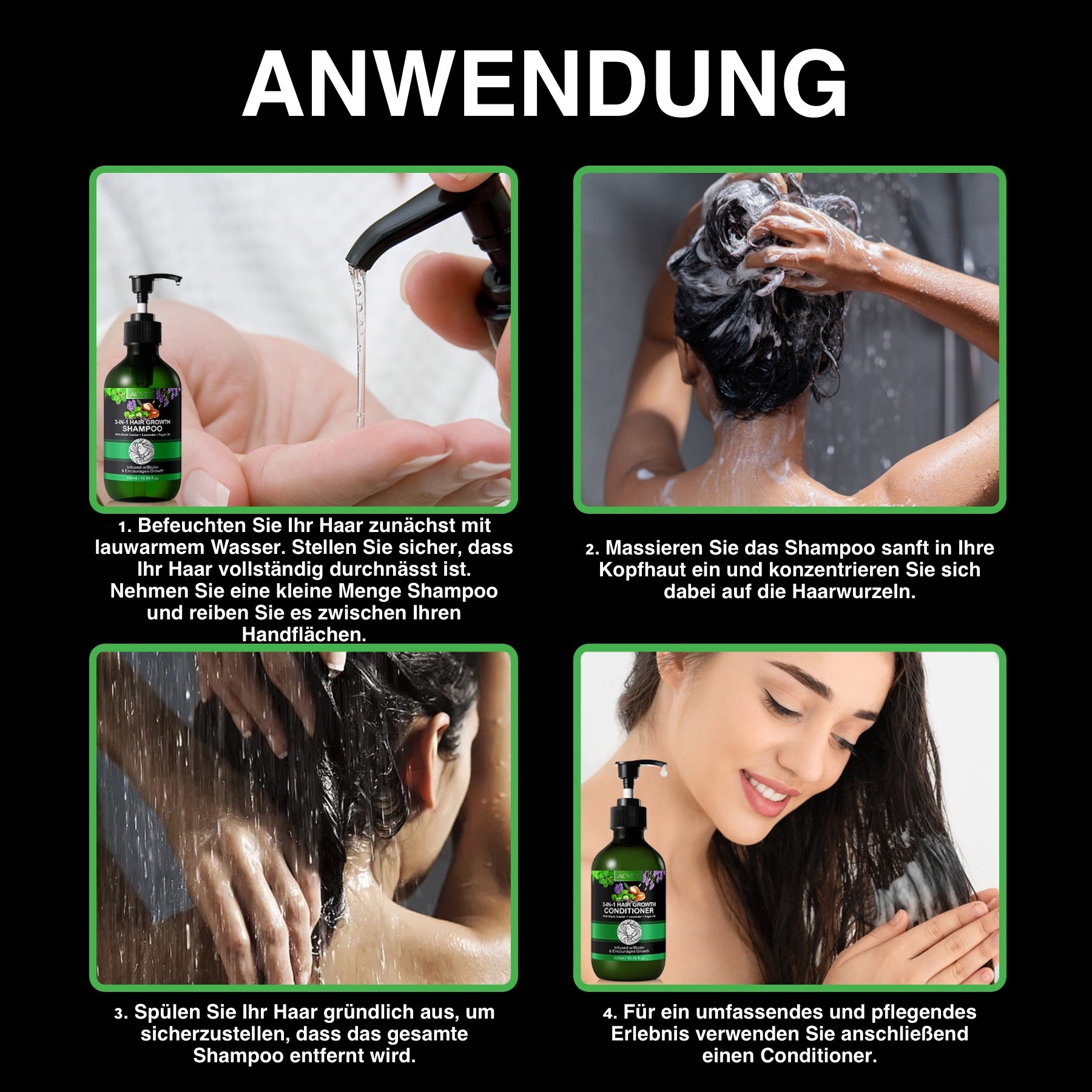 3-in-1 Pflege Shampoo mit  Rizinusöl, Lavendelöl und Arganöl 