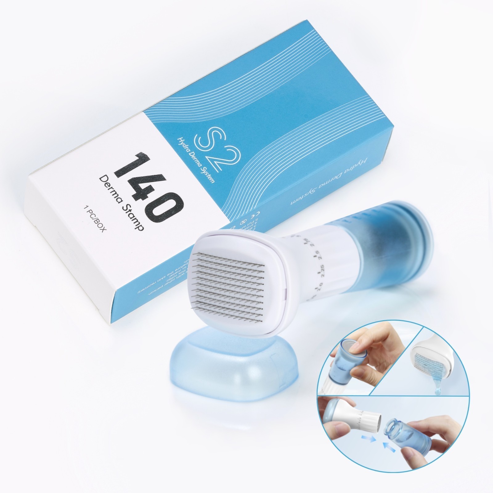 Derma Stamp Dermapen Microneedling Mesoroller 140 Edelstall Nadeln mit Serumtank