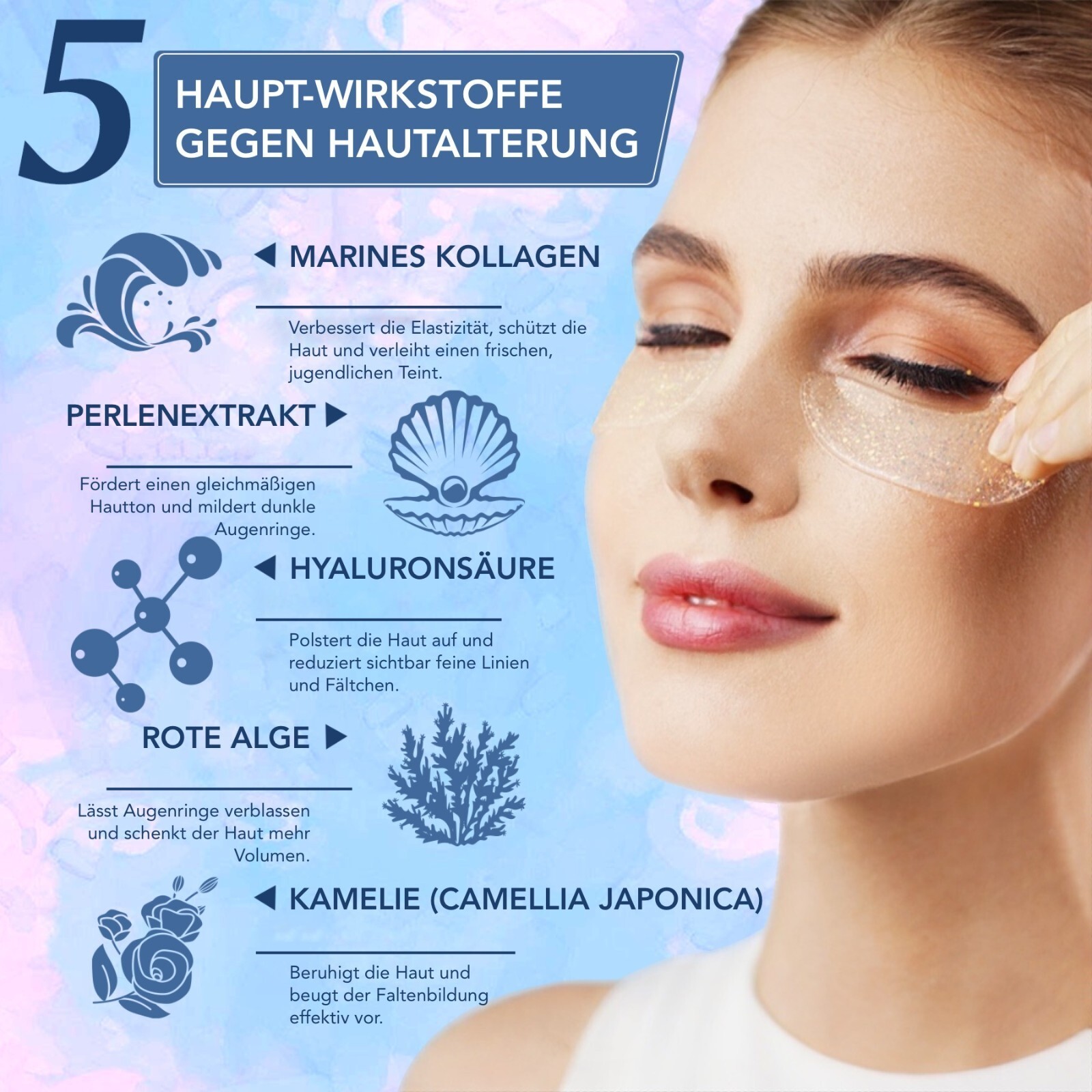 Anti-Aging Augenmaske Augenpads mit Kollagen Hyaluronsäure Algenextrakt 18 Paar
