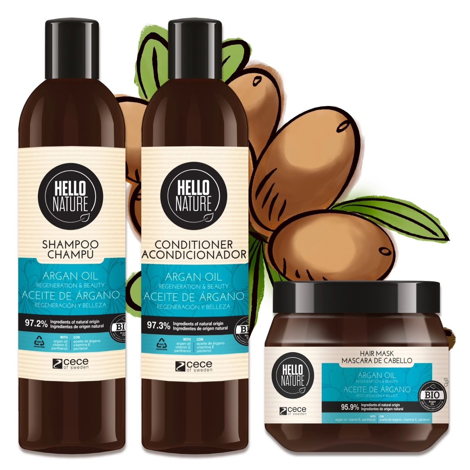 BIO Haarpflege Set mit Arganöl: Shampoo, Conditioner, Haarmaske  