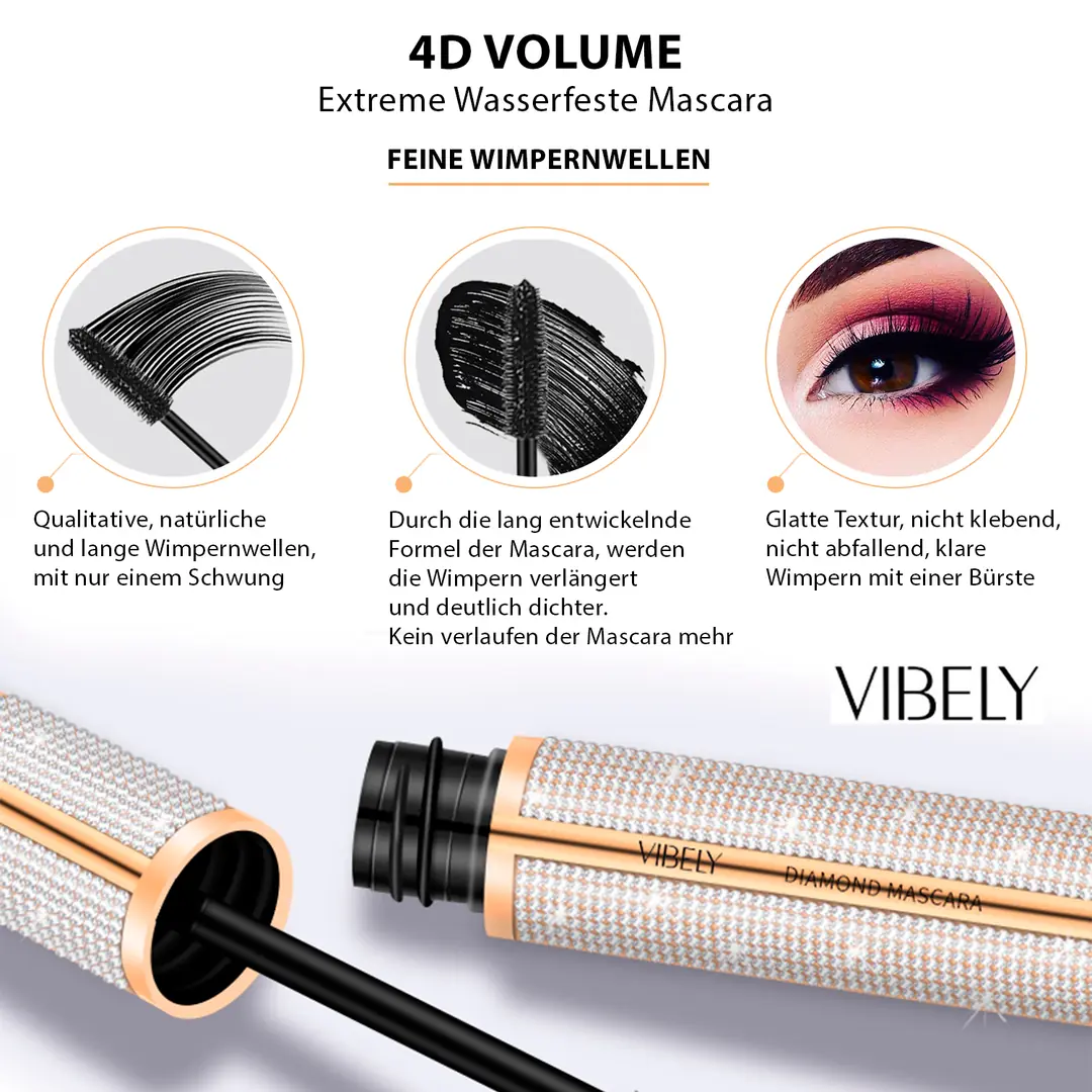 4D Volumen Lash Mascara WASSERFEST | Diamond Wimperntusche fr lngere &  voluminsere Wimpern
