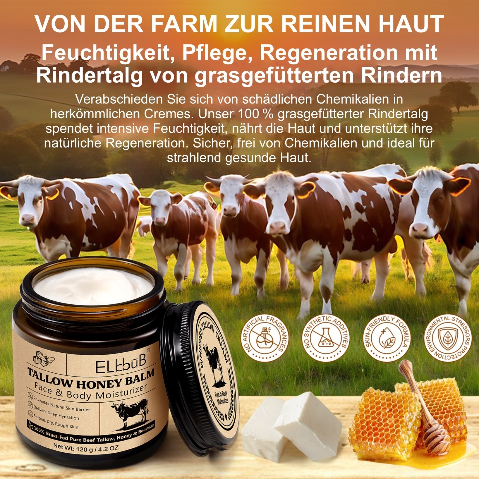 Hautpflegecreme Rindertalg Honig Beef Tallow 