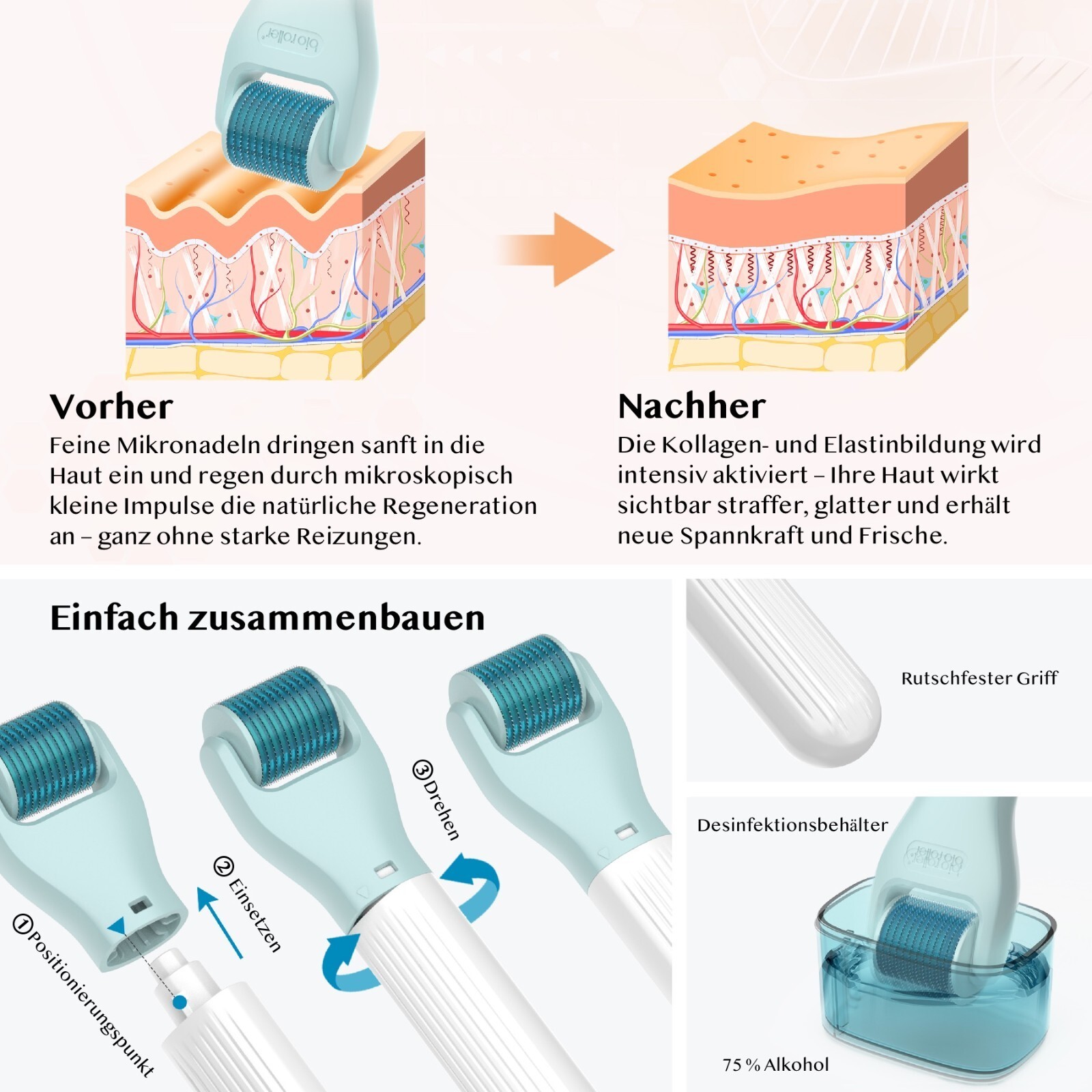 Derma Bio Roller Dermaroller Microneedling Gesichtspflege Hautpflege 10 in 1 Set