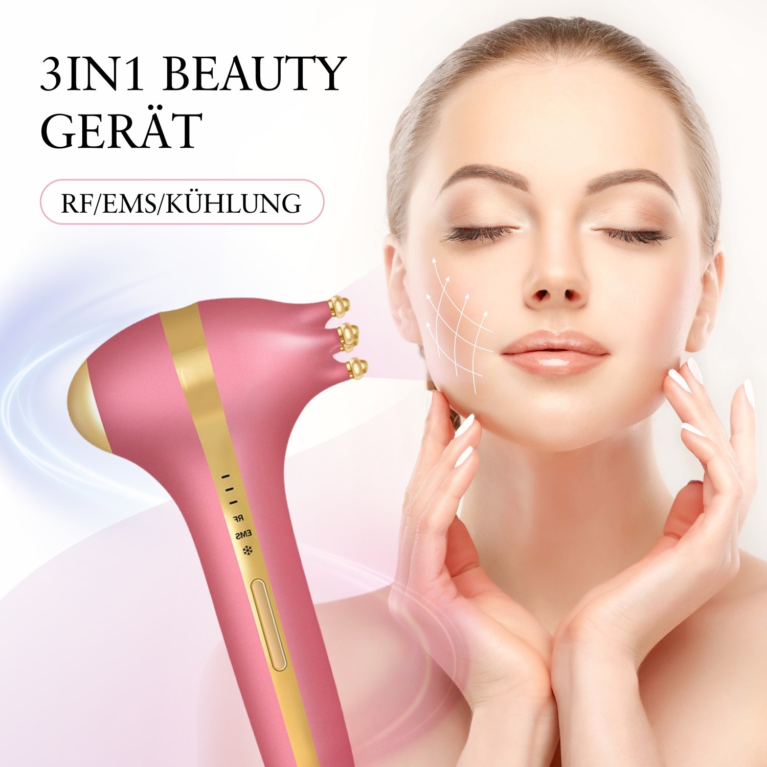 3IN1 Beauty Gerät für die Verjüngung der Haut durch Radiofrequenz und EMS Therapie inklusive Kühlender Funktion 
