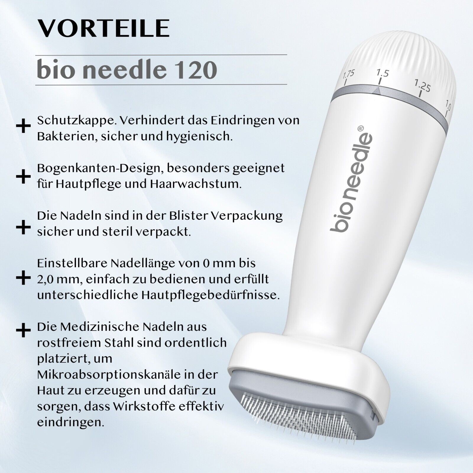 Dermapen Microneedling Mesoroller 120 Edelstall Nadeln Länge 0-2mm