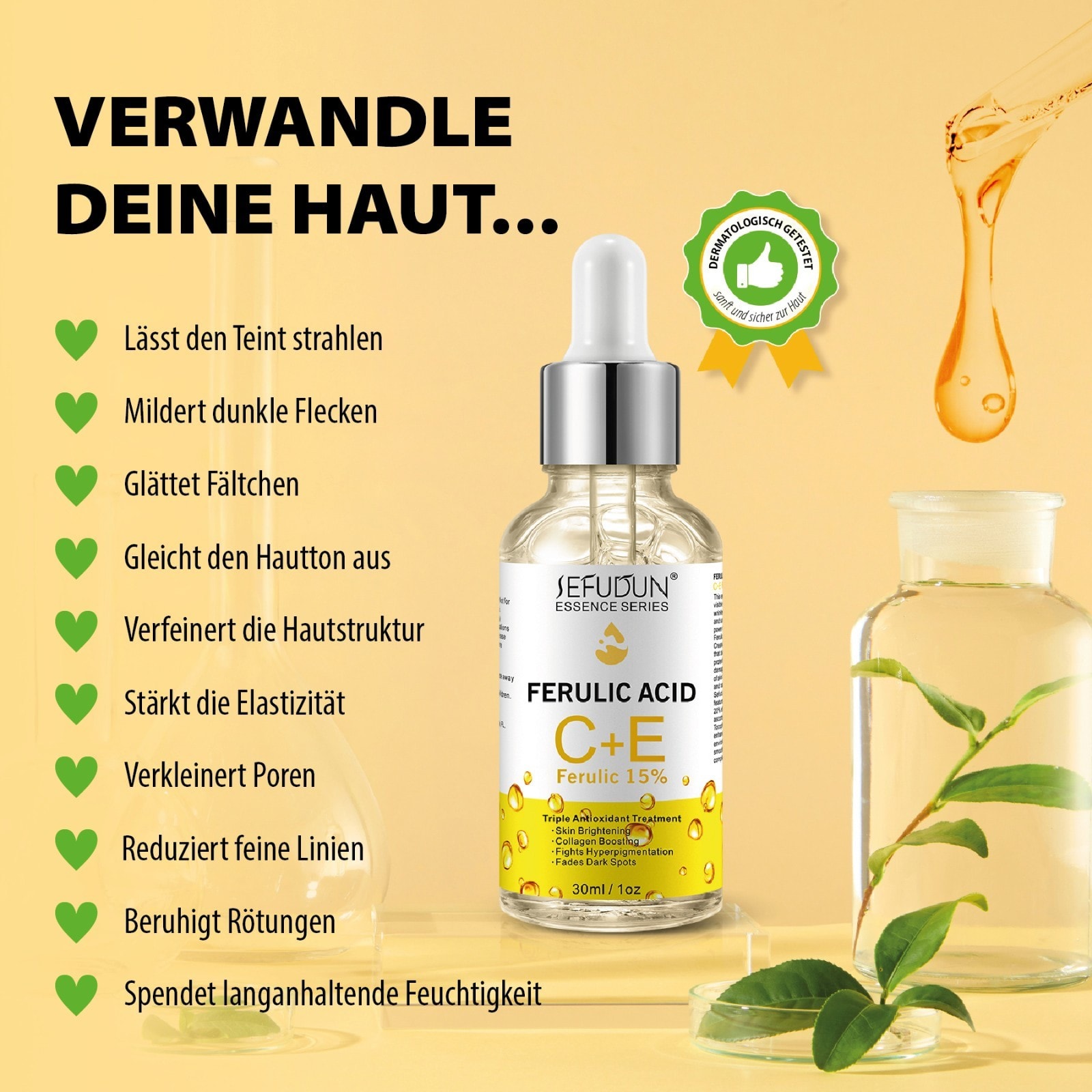 Anti-Aging Gesichtsserum Ferulic Acid mit Vitamin C + E 