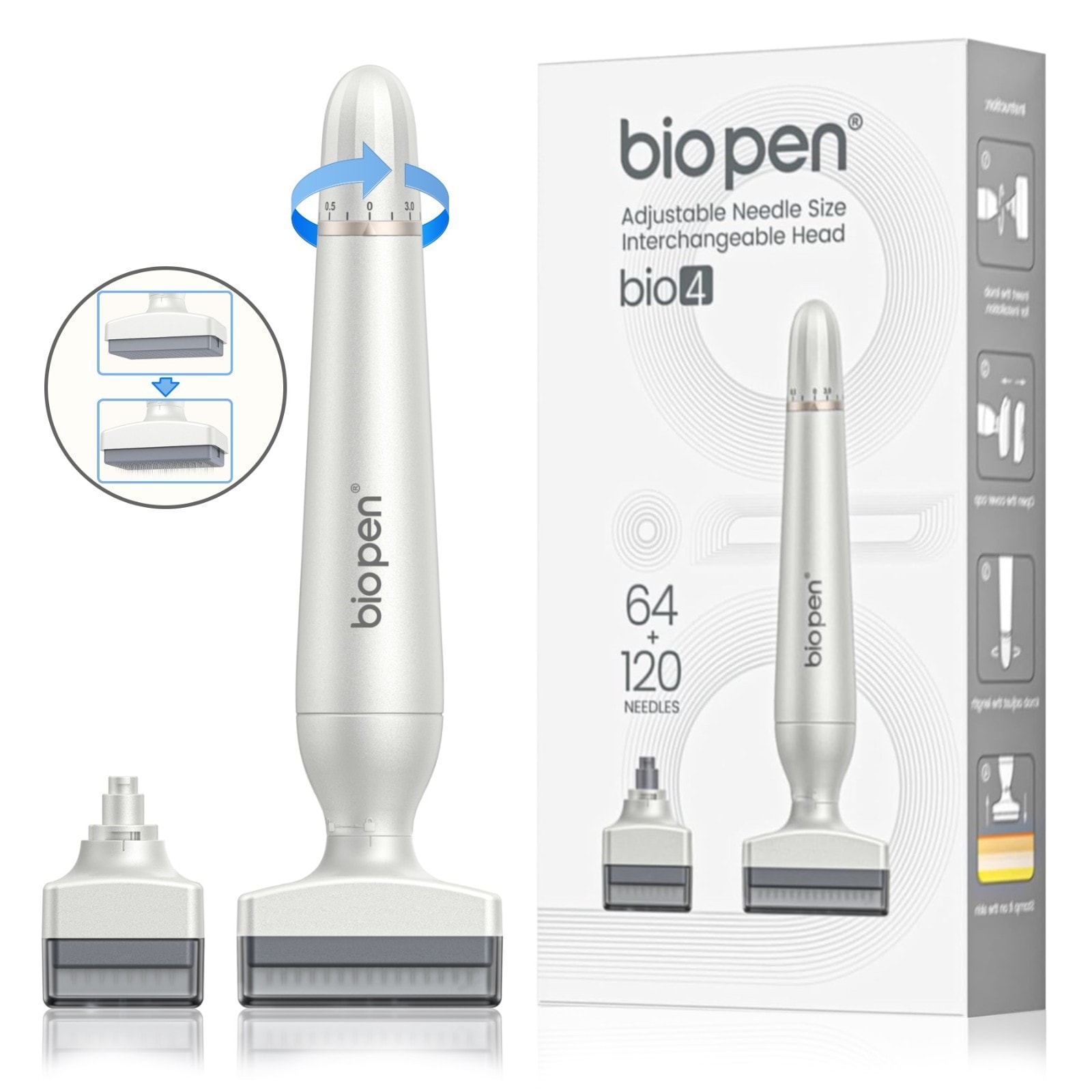 Derma Stamp Mesoroller Microneedling Dermapenn  BIOPEN BIO4 2 Aufsätze Edelstall Nadeln 0-3mm