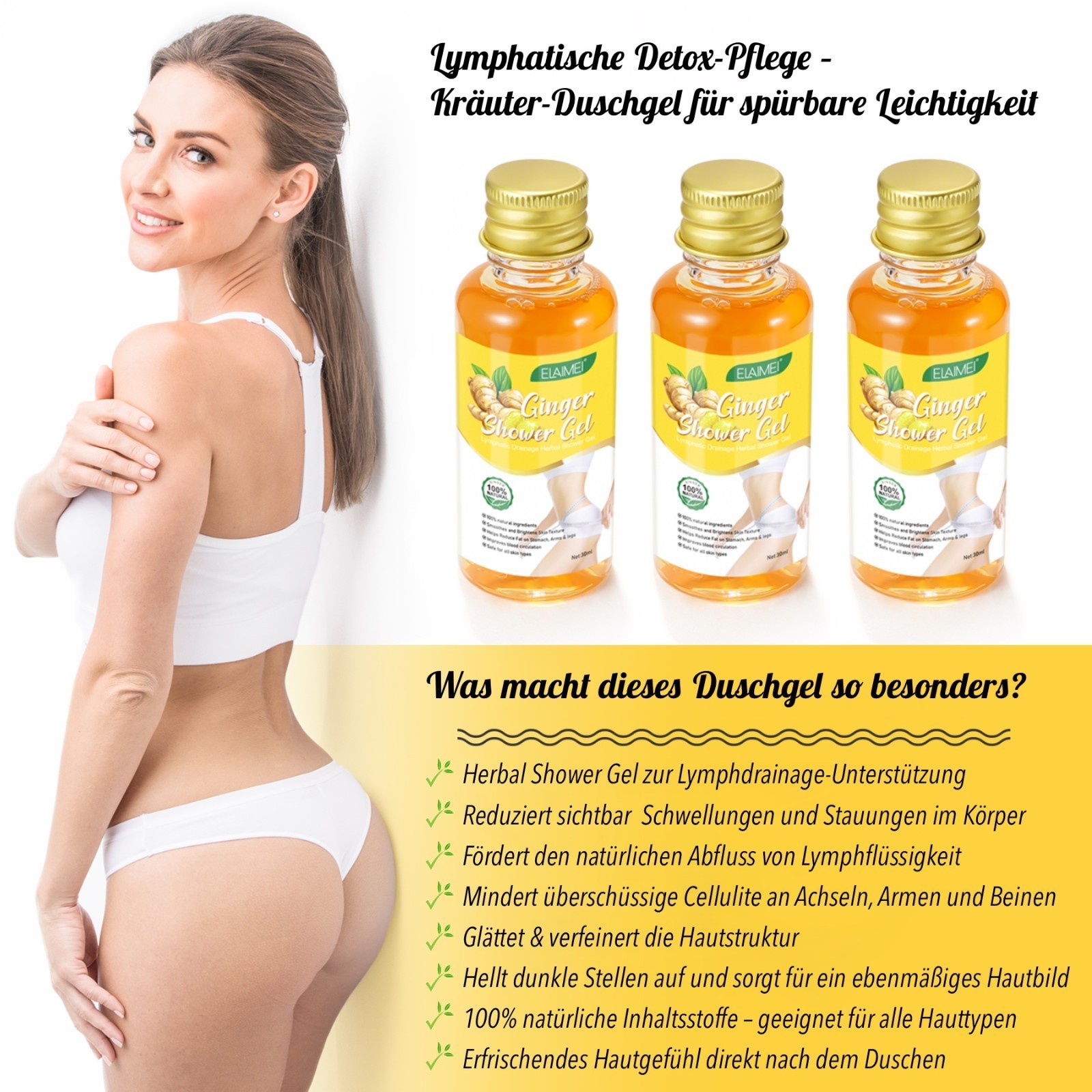 Ingwer Duschgel Ginger Shower Gel Lymphdrainage Körperpflege mit Rosmarin 3x30ml