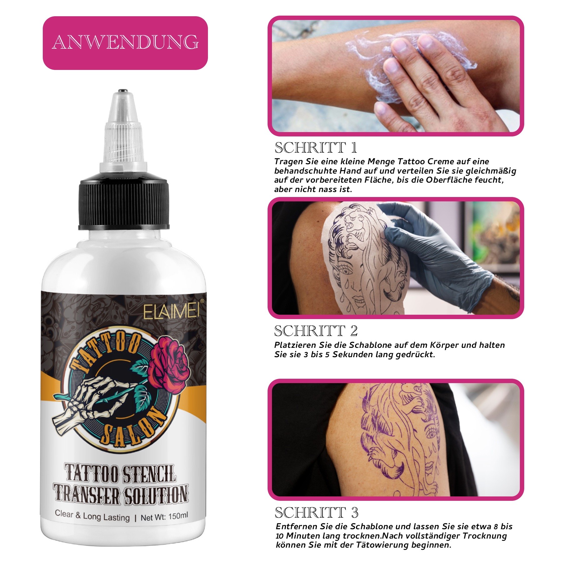 Tattoo Schablonen Transfer Gel Creme Abzugsflüssigkeit Stencil Solution 