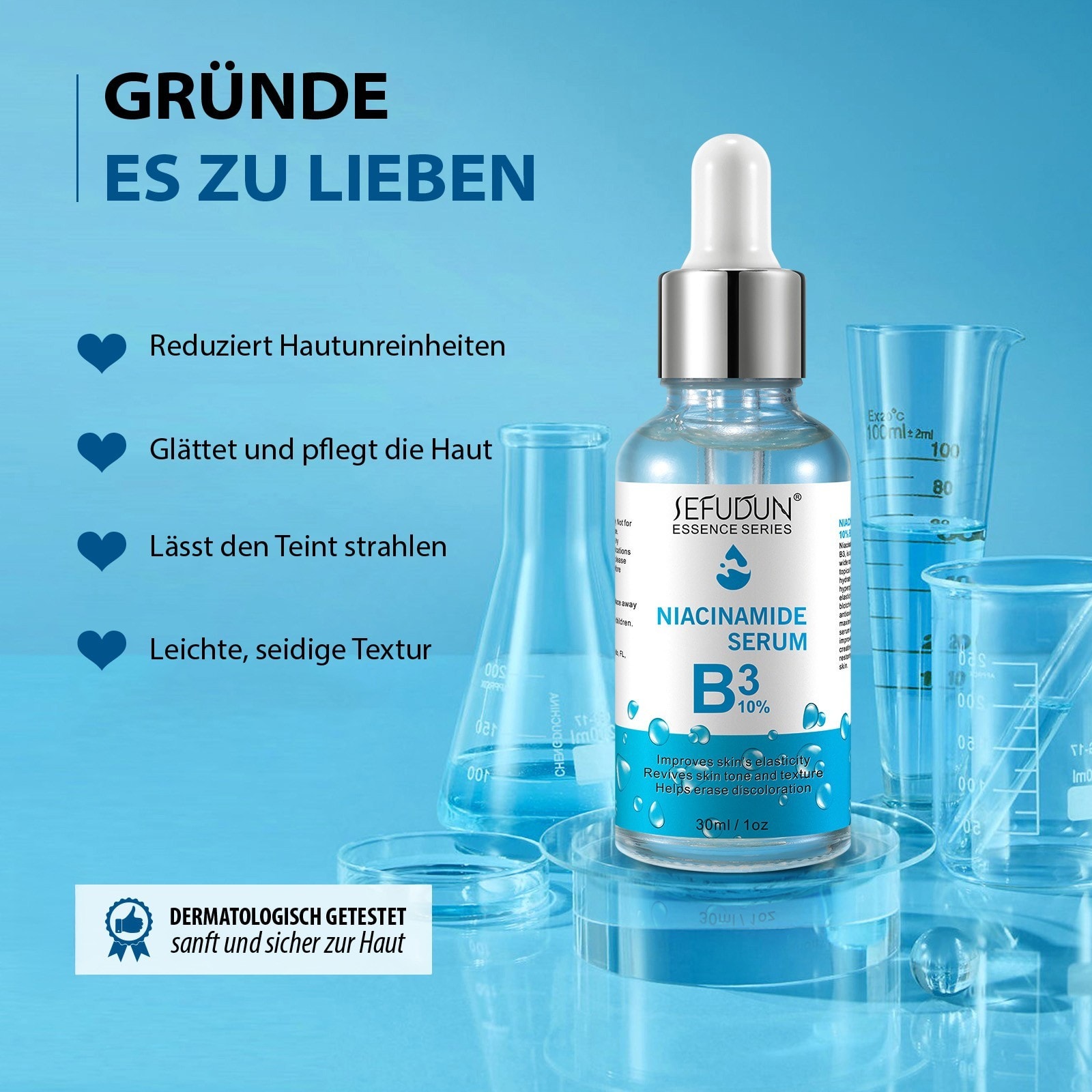 Gesichtsserum Niacinamide Hyaluronsäure B3 10% Haut Face Serum Microneedling 30ml