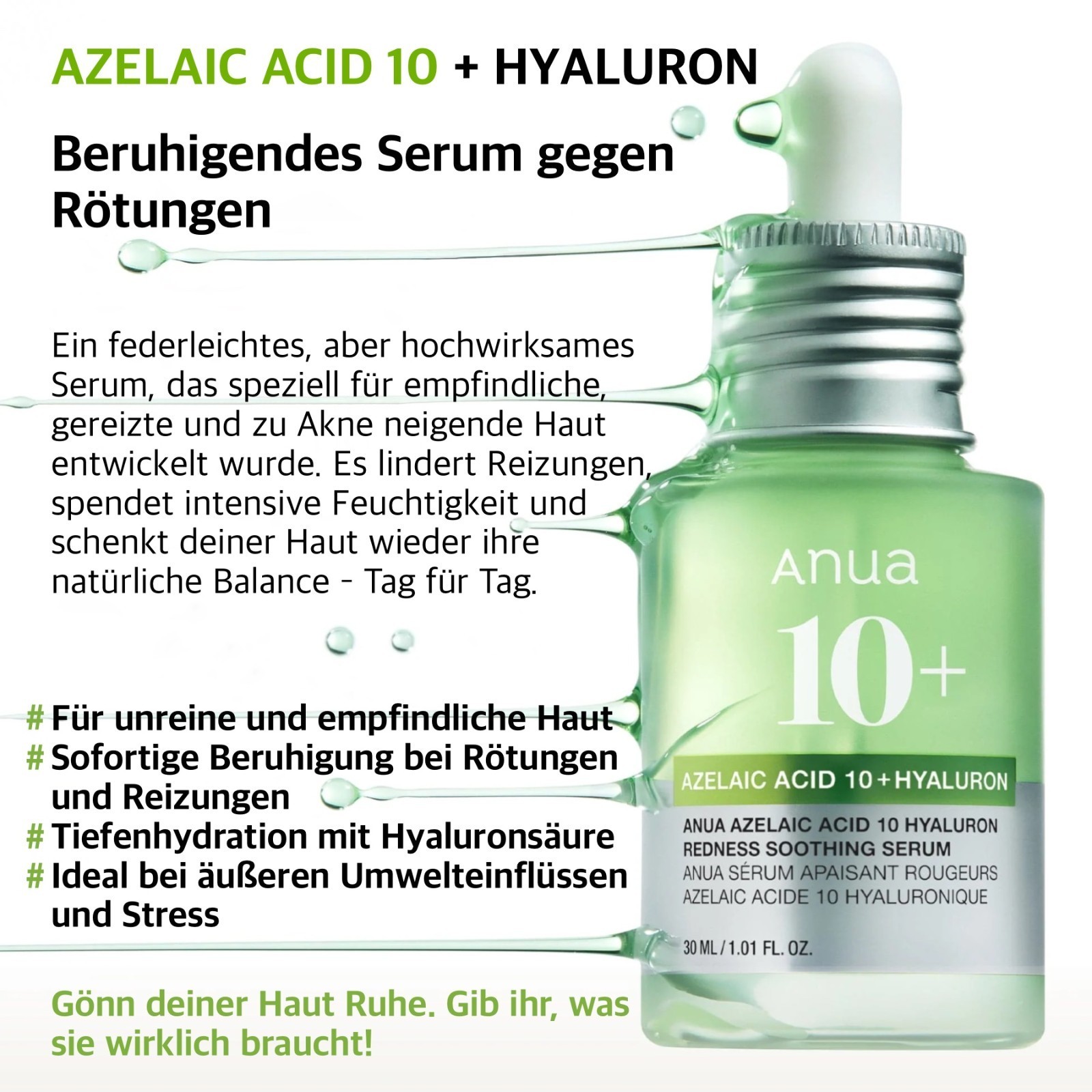 Gesichtsserum Anua 10% Acelaic Acid Hyaluron Redness Soothing Serum 30ml