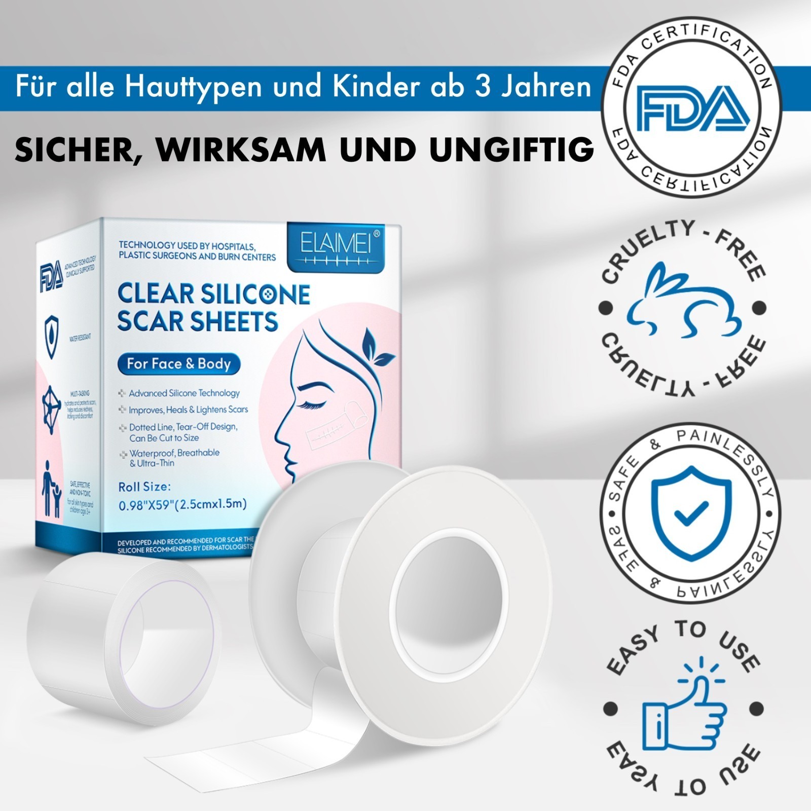 Narbenpflaster Silikonpflaster Transparent Narben Reduktion für Gesicht Körper