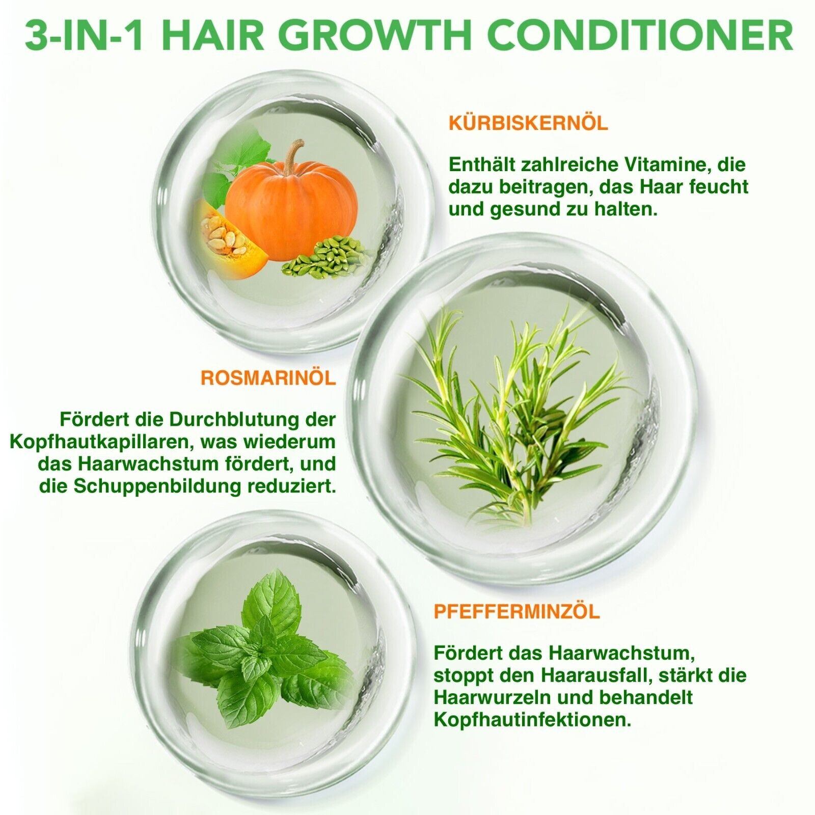 3-in-1 Conditioner  mit Rosmarin, Minze und Kürbis Öl angereichert mit Biotin für Haarspülung 