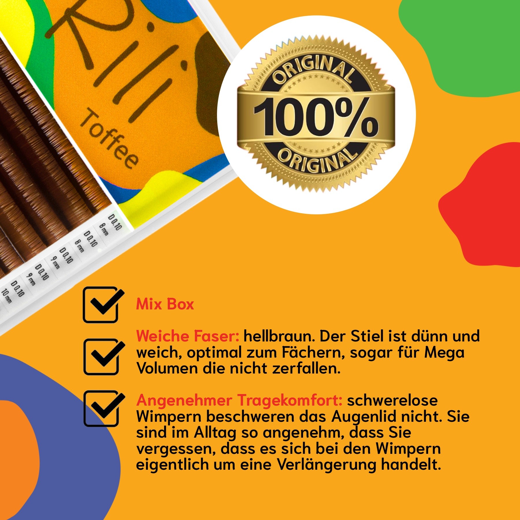 Wimpernverlängerung hellbraun Einzelwimpern Rili Toffee