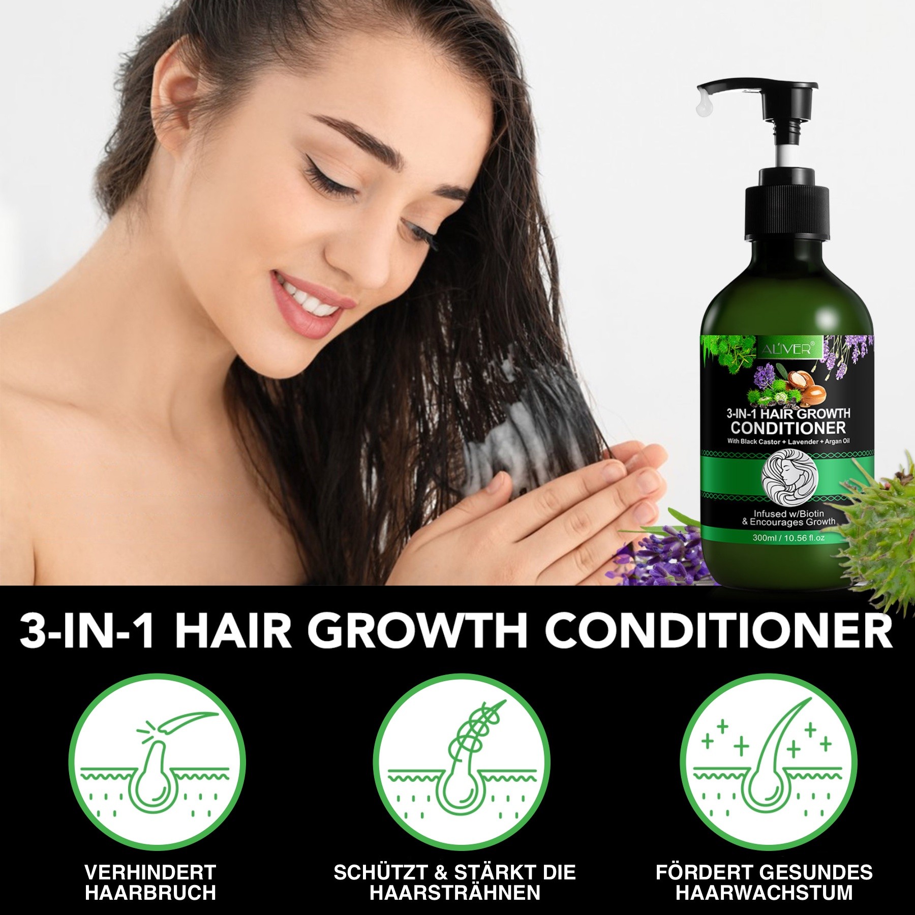  3-in-1 Pflege Conditioner mit Rizinusöl, Lavendelöl und Arganöl 