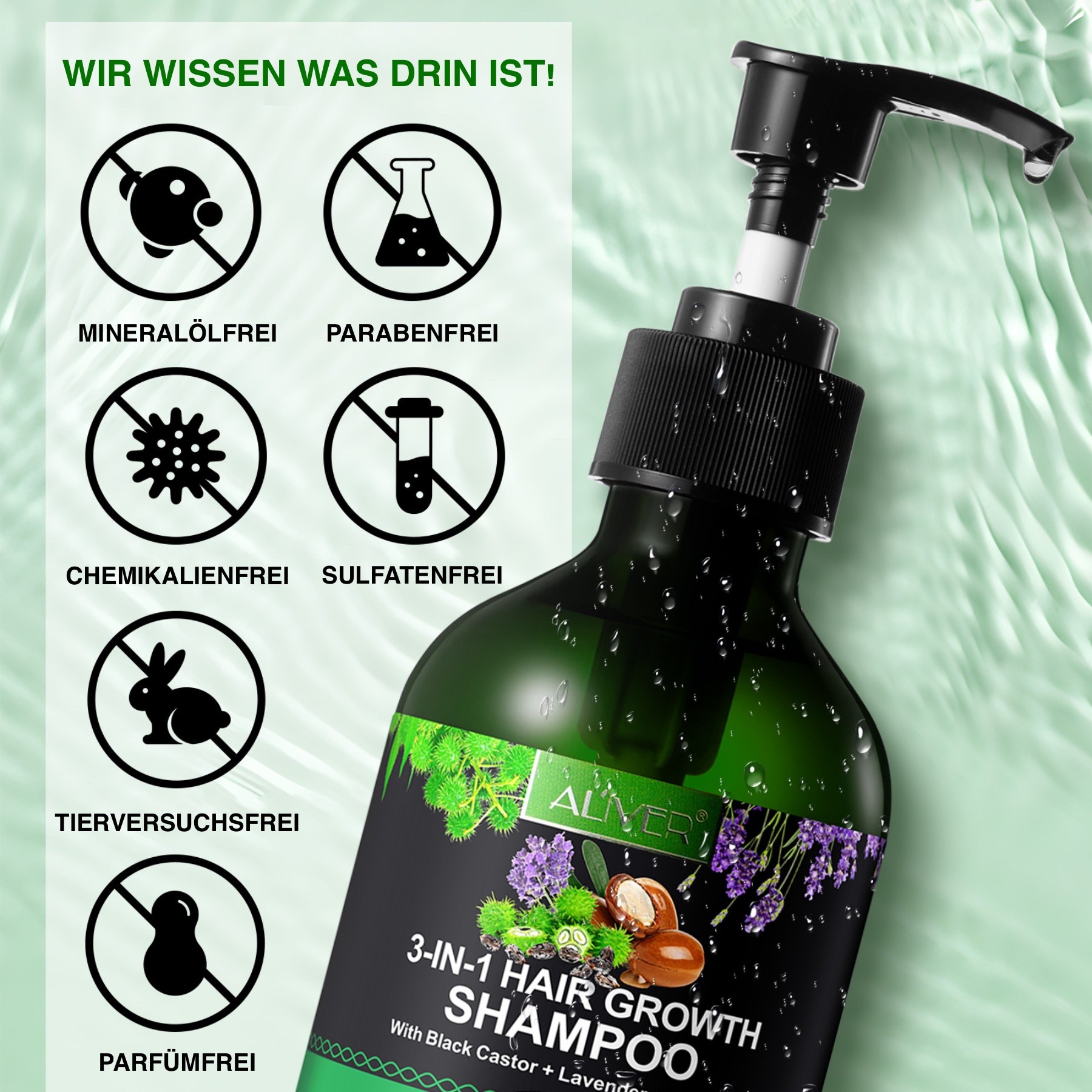 3-in-1 Pflege Shampoo mit  Rizinusöl, Lavendelöl und Arganöl 