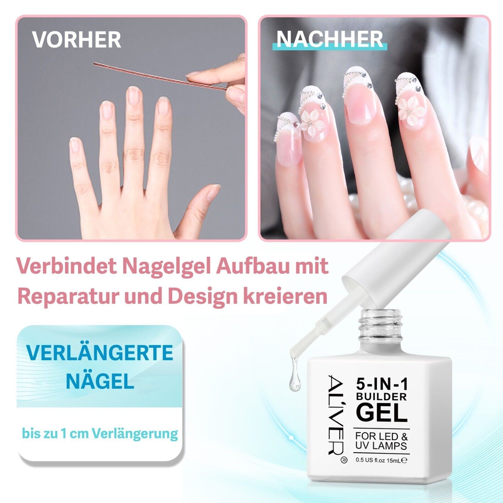 Aufbaugel Nagelaufbau in 3 Farben 5-IN-1 Builder GEL Nail UV LED 