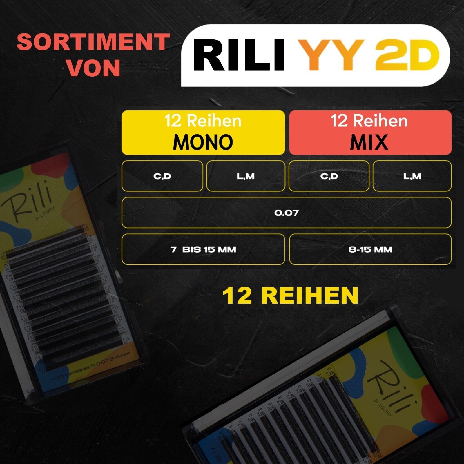 YY 2x2D Volumen Wimpern Wimpernfächer Rili für Wimpernverlängerung von Lovely