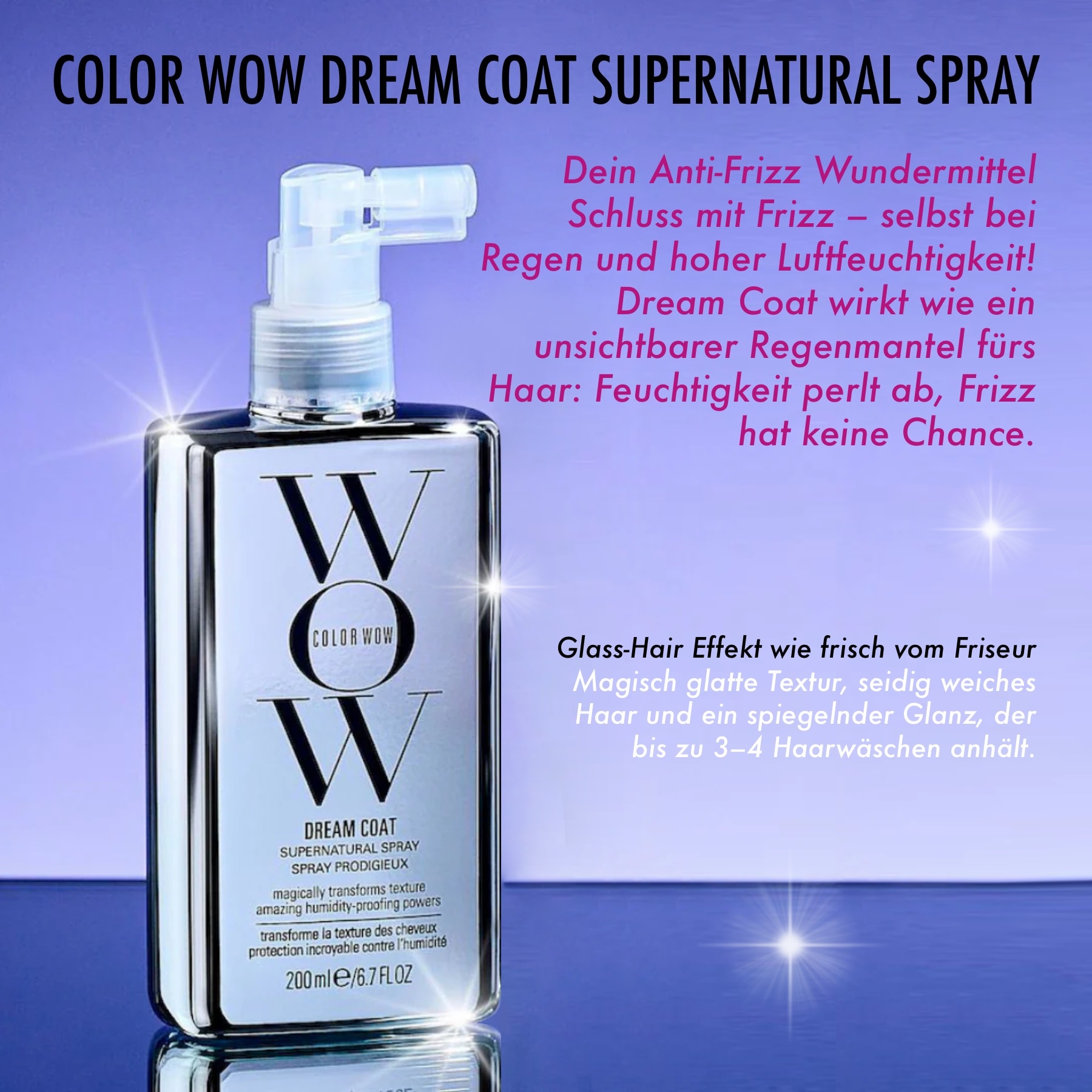 Anti-Frizz Glanzspray – Wow Dream Coat Hitzeschutz für Haare