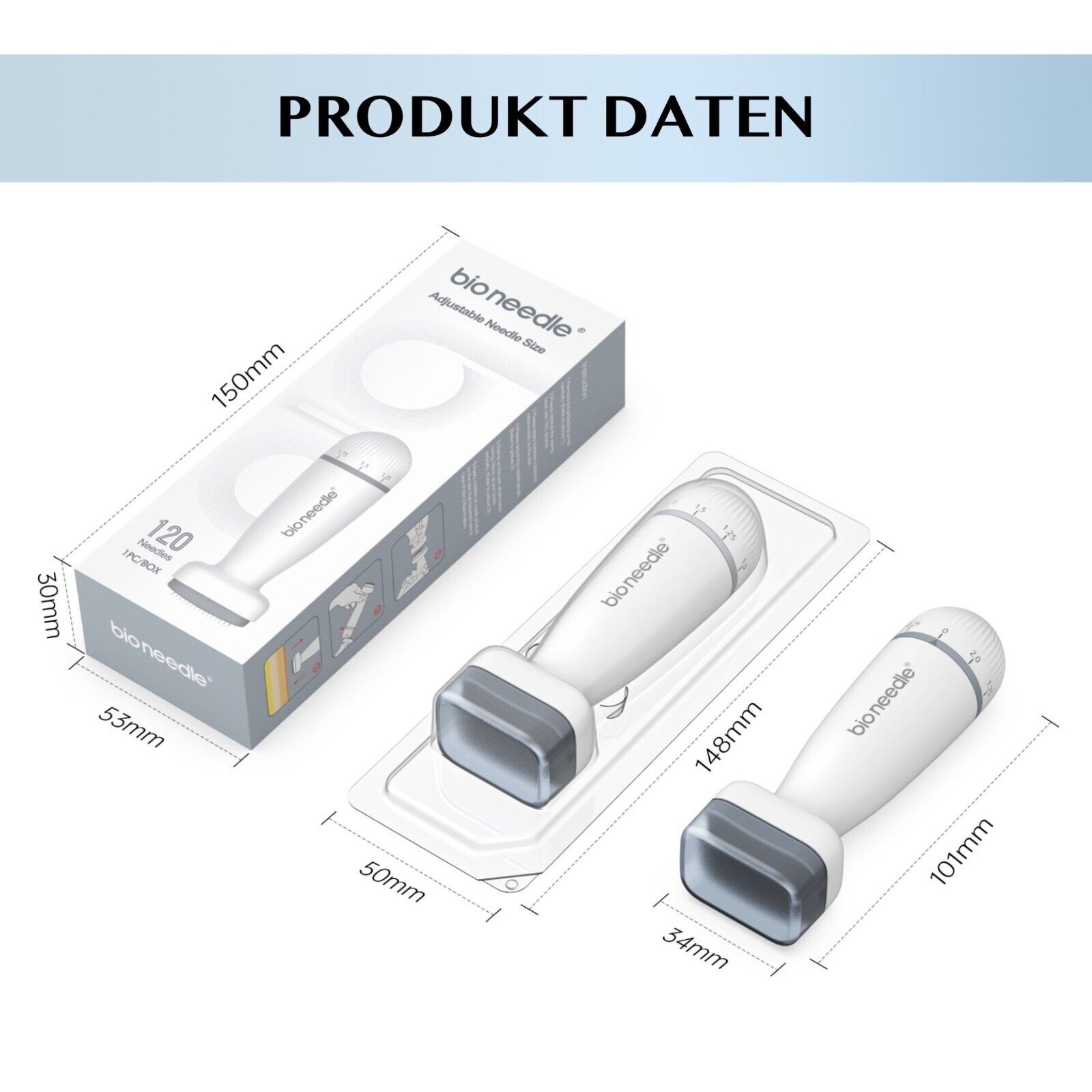 Dermapen Microneedling Mesoroller 120 Edelstall Nadeln Länge 0-2mm