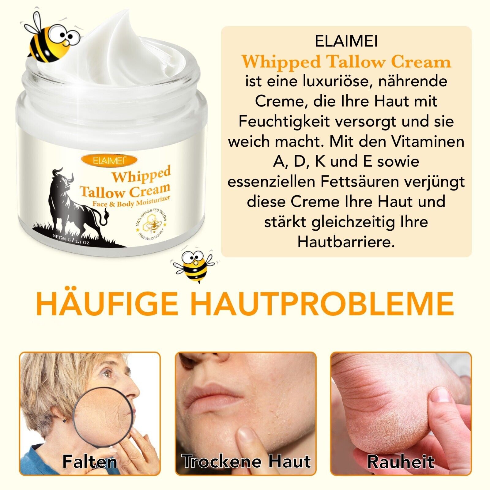 Rindertalg Honig Gesicht Creme 