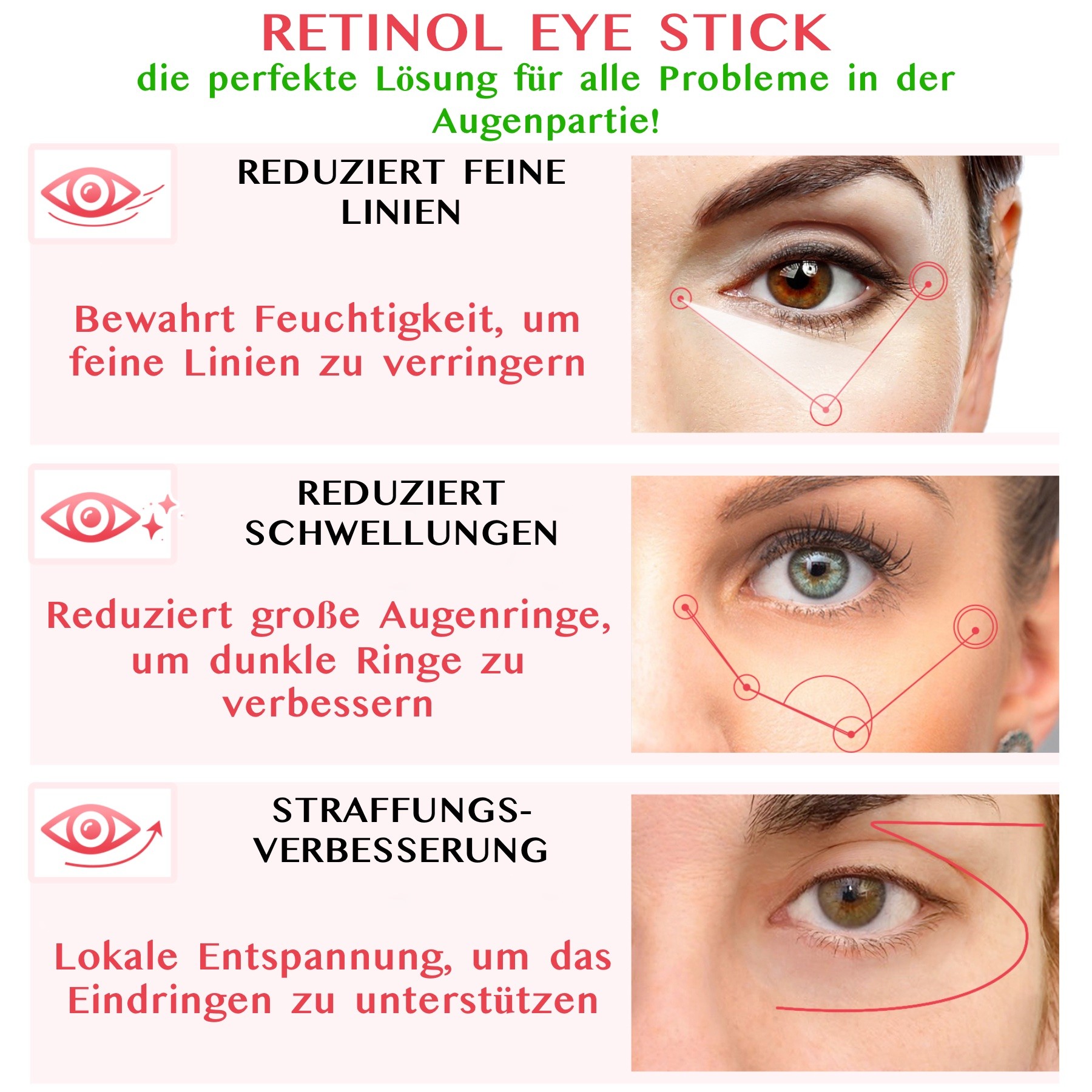 Augencreme Anti Aging Falten Augenpflege mit Retinol Kollagen Hyaluronsäure