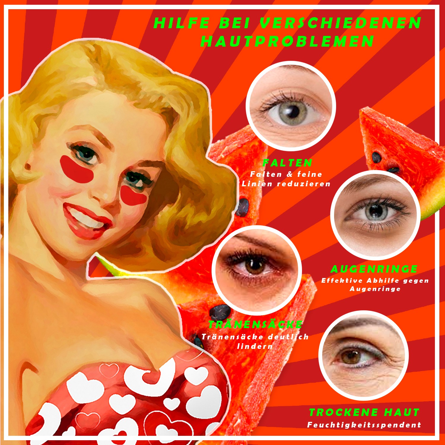 Augen Pads Wassermelone Anti Aging Kollagen Augenpads gegen Augenringe Tränensäcke Falten 60 Stück