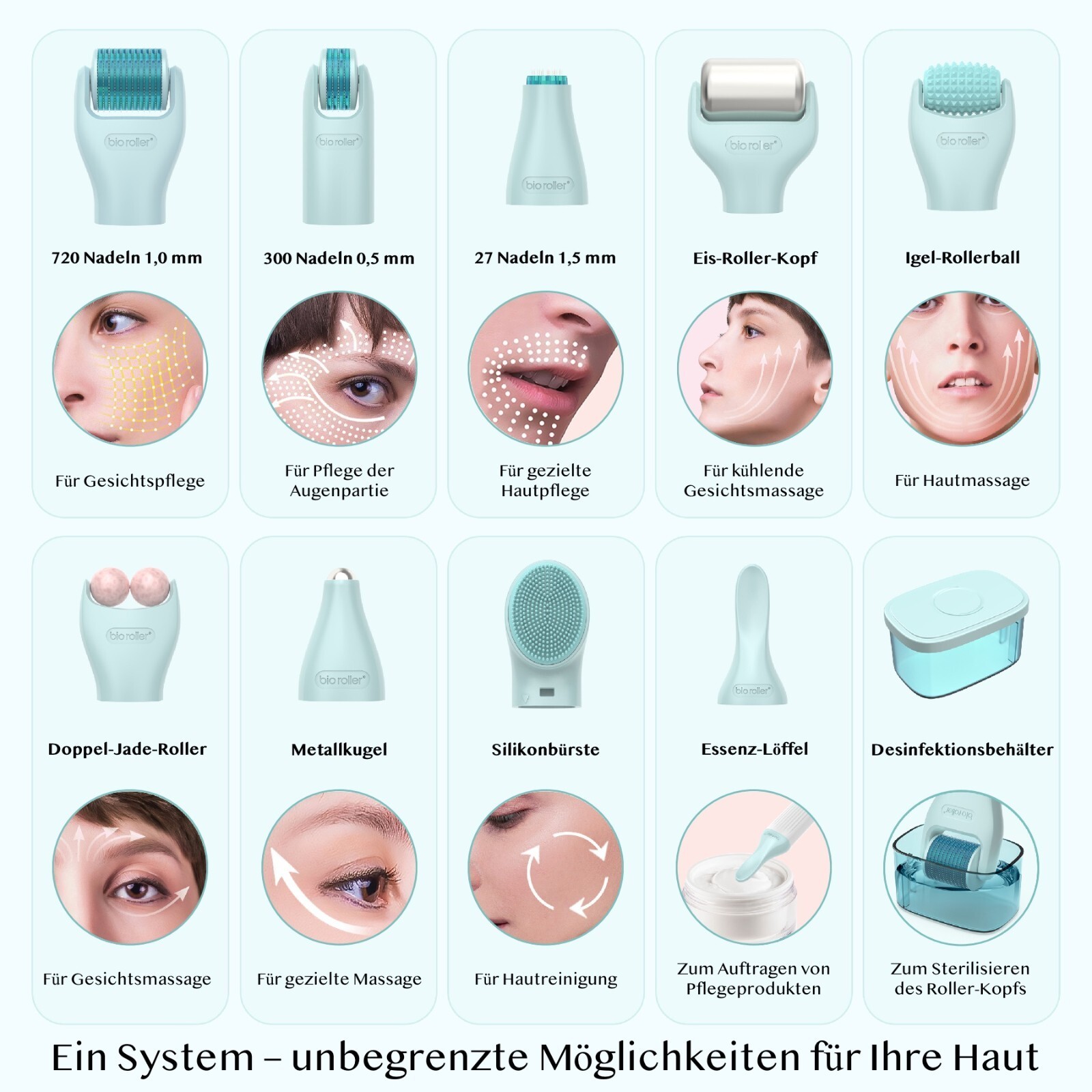 Derma Bio Roller Dermaroller Microneedling Gesichtspflege Hautpflege 10 in 1 Set