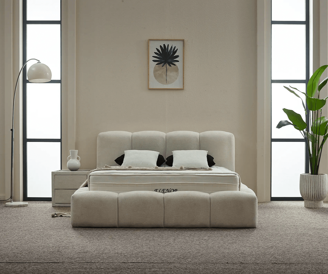 Elanor Boxspringbett Set inkl. Matratze & Nachttisch mit Wireless Charger – Creme