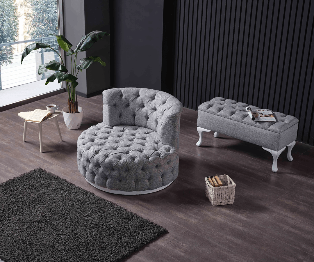 Benchler – Kapitonierter Loungesessel mit Hocker
