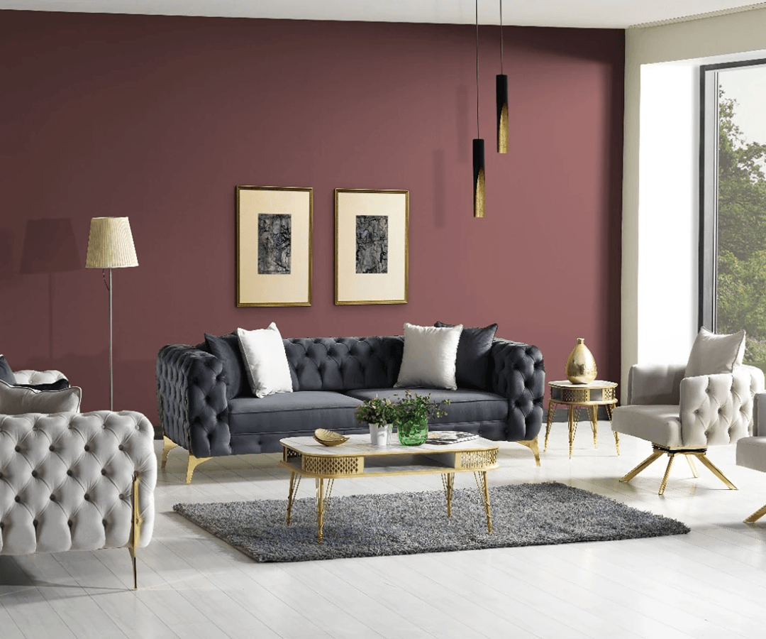Alya Sofa-Set – Zeitlose Eleganz mit goldenem Akzent