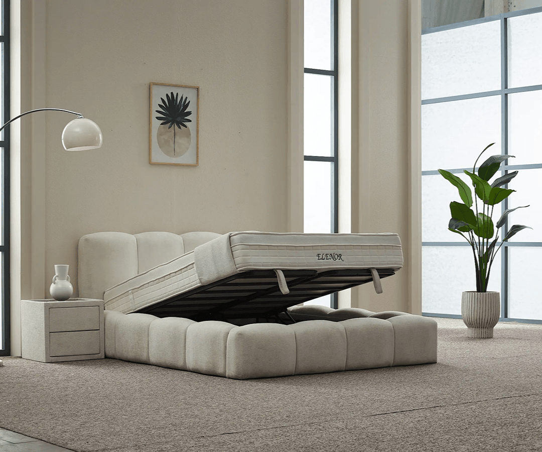Elanor Boxspringbett Set inkl. Matratze & Nachttisch mit Wireless Charger – Creme